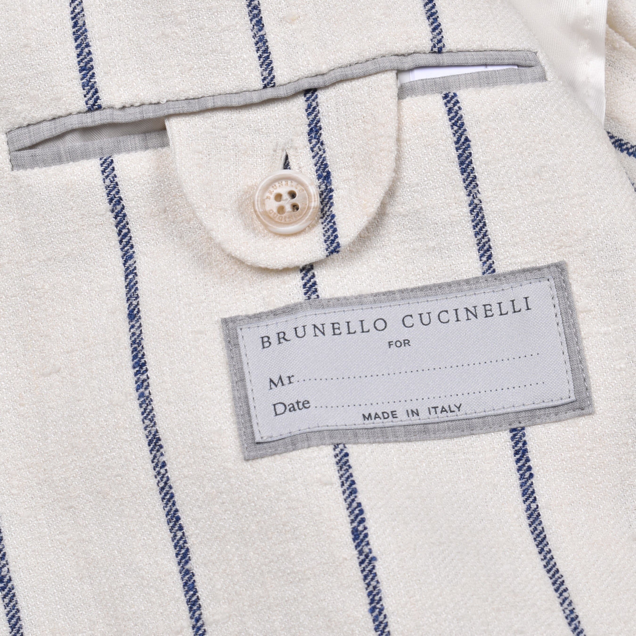 BRUNELLO CUCINELLI MEN'S CREAM STRIPED LINEN WOOL SUIT