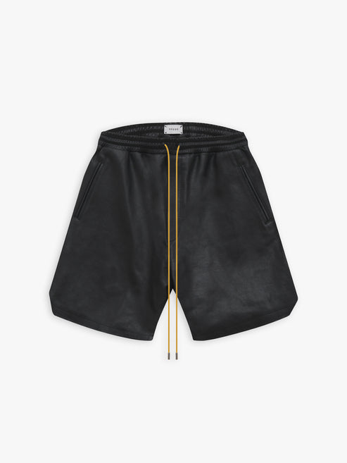 RHUDE MEN'S BLACK LEATHER TAILORED SHORTS