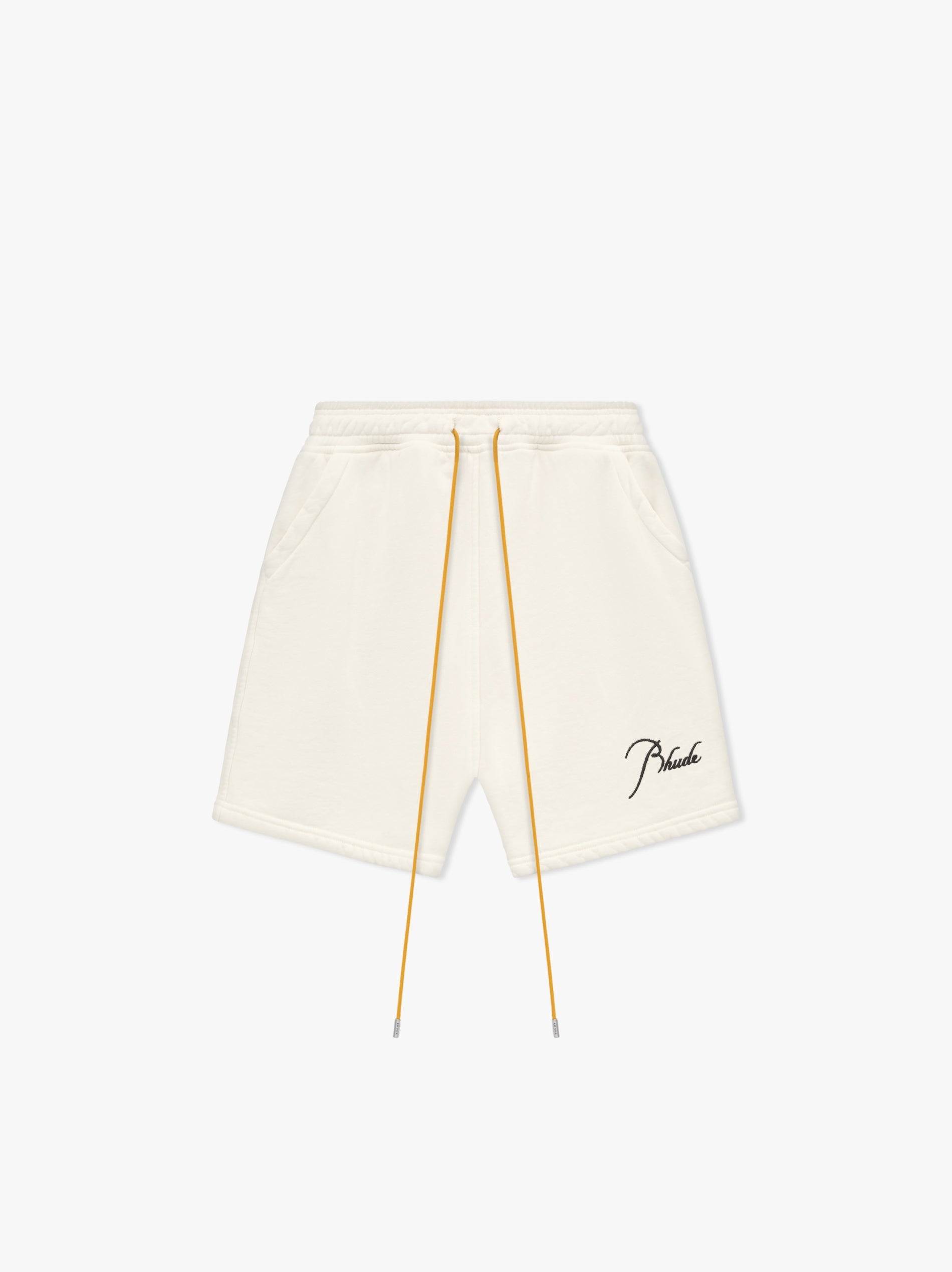 RHUDE MEN'S WHITE COTTON SWEAT SHORTS WITH LOGO