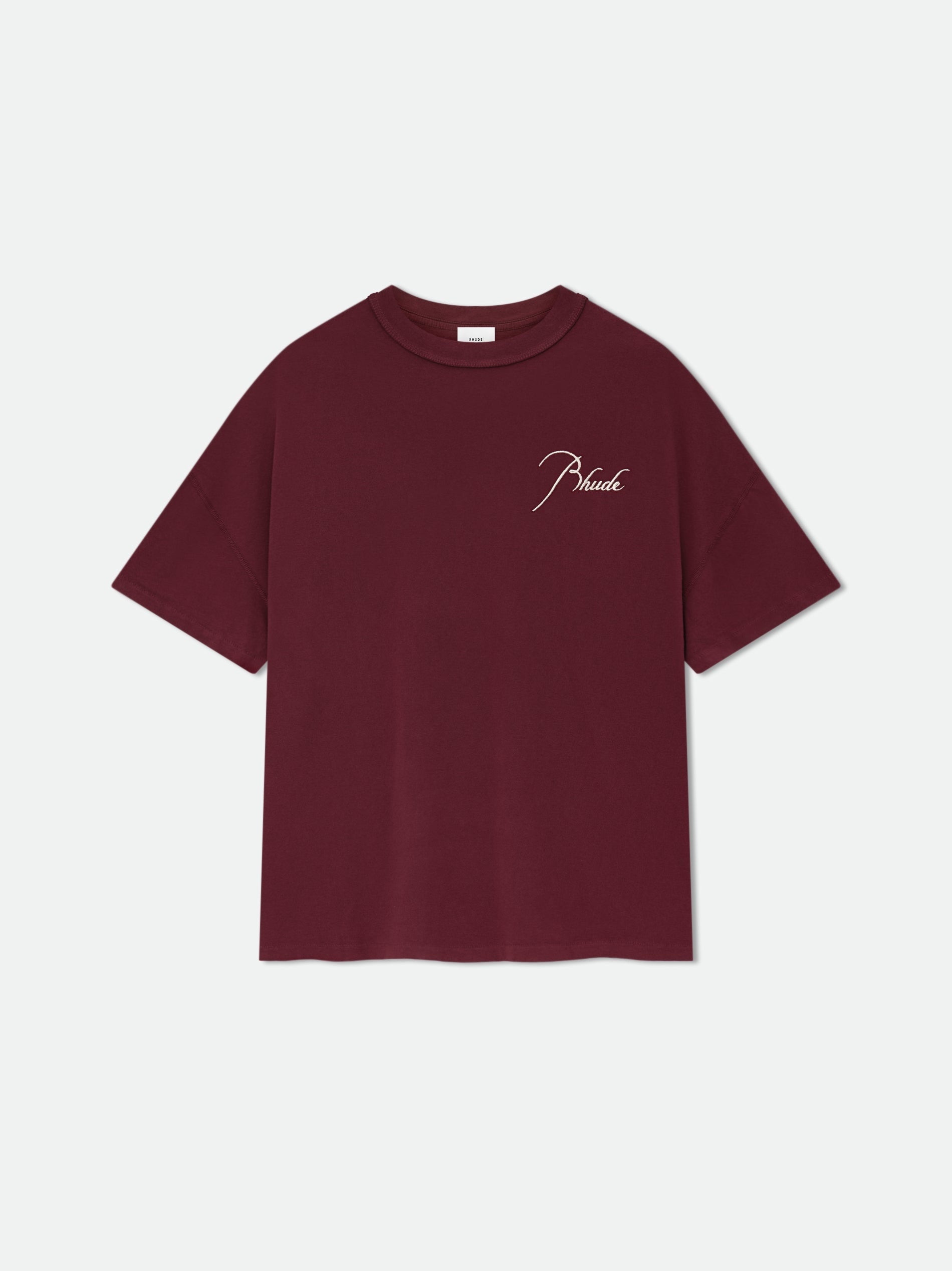 RHUDE MEN'S BURGUNDY COTTON TEE