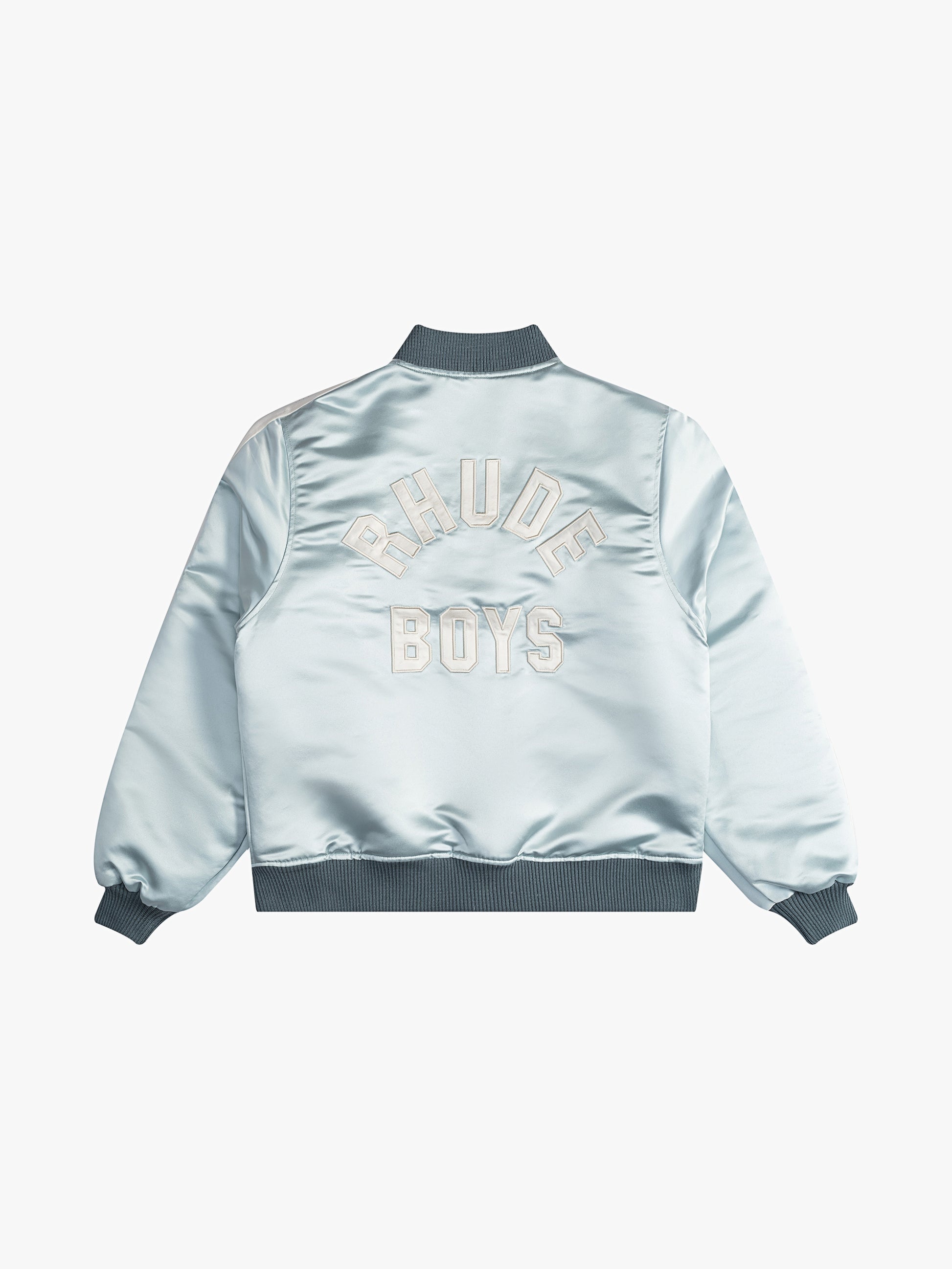 RHUDE MEN'S MINT CREAM SATIN BOMBER JACKET