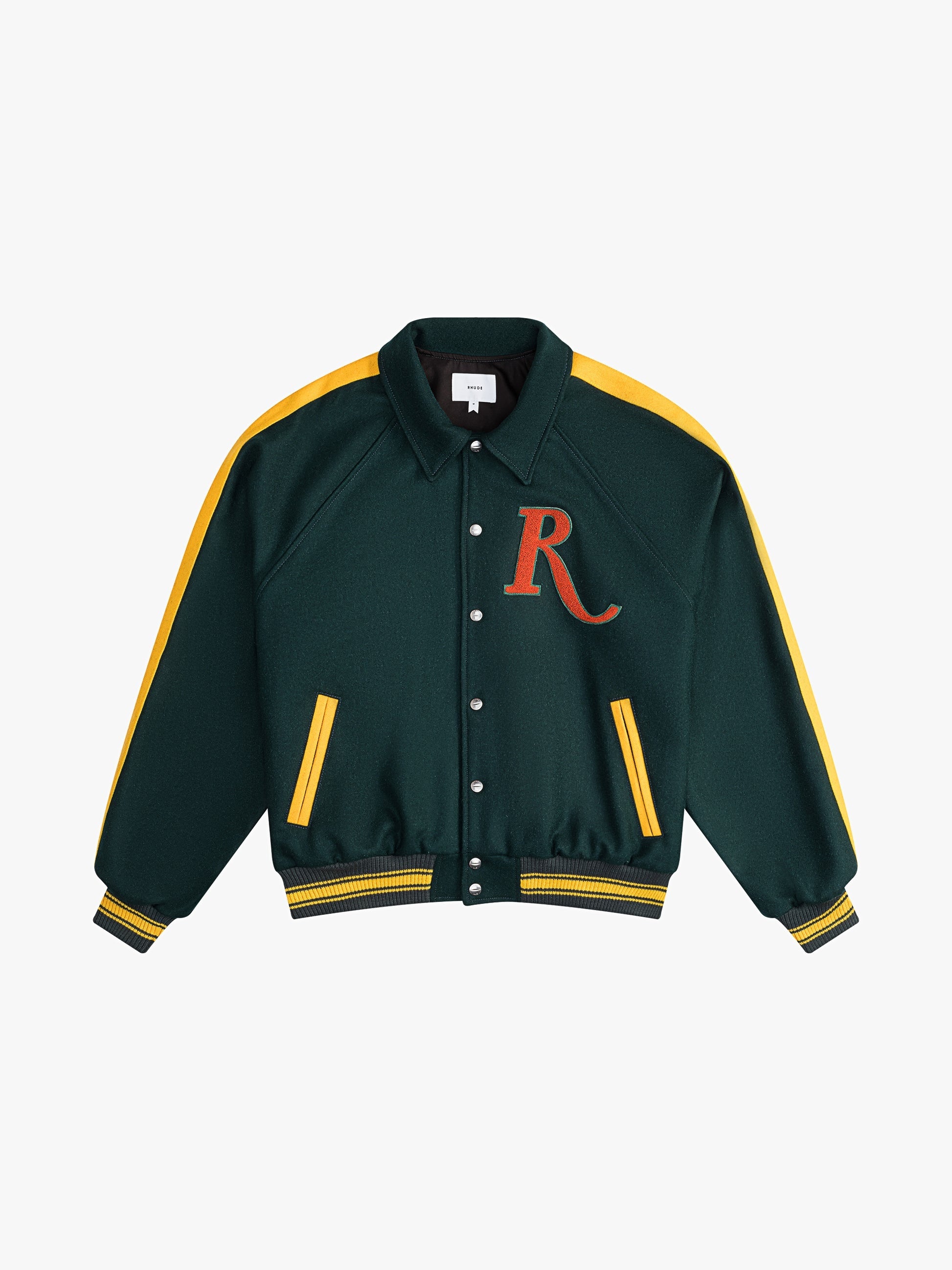 RHUDE UNISEX'S GREEN VARSITY RAGLAN JACKET