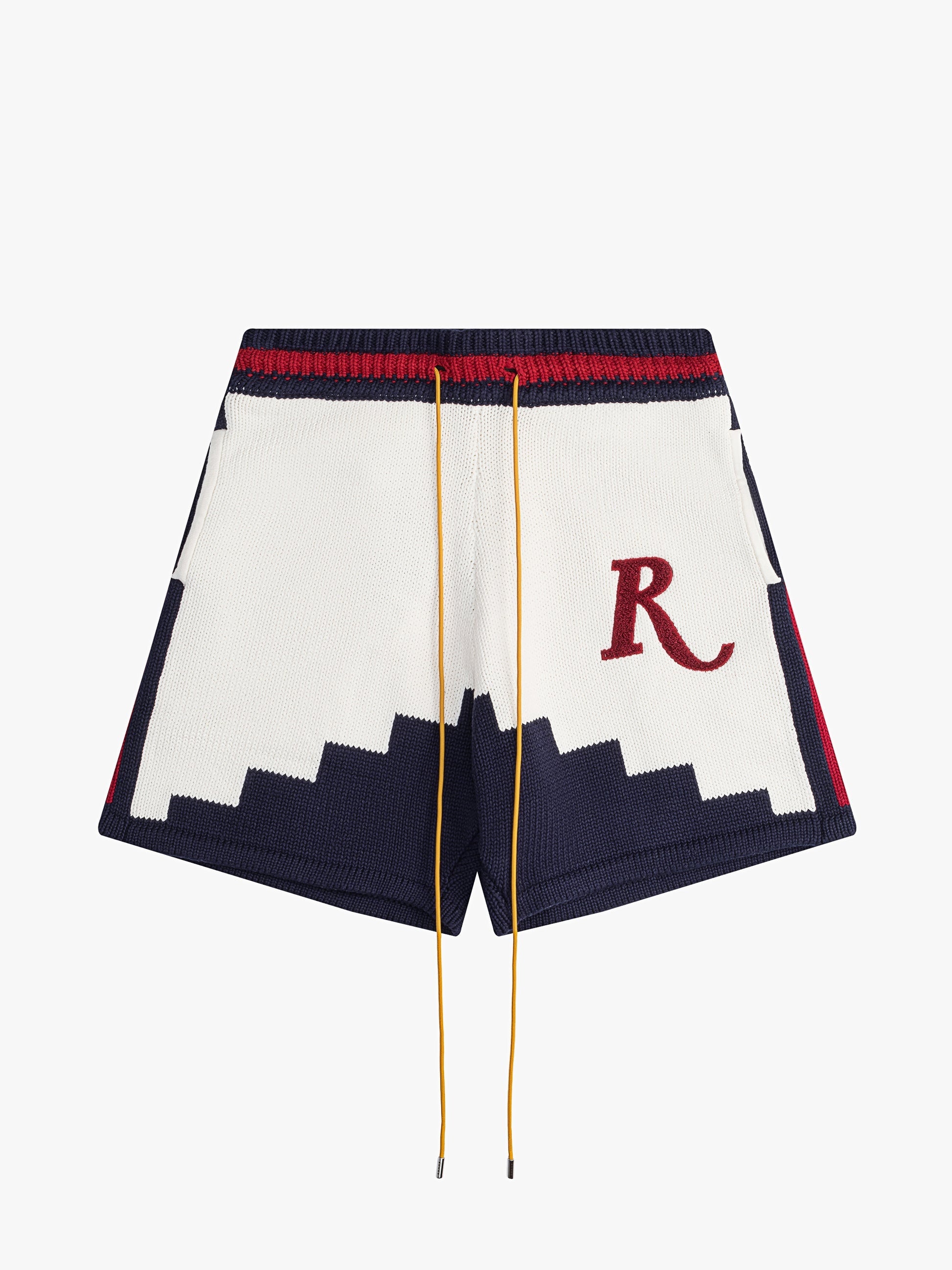 RHUDE MEN'S NAVY AND WHITE KNIT SHORTS