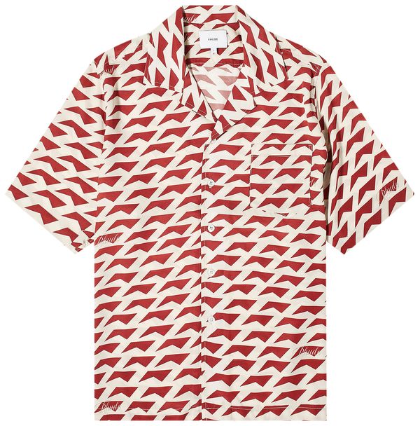 RHUDE MEN'S RED CREAM SILK PATTERNED SHIRT