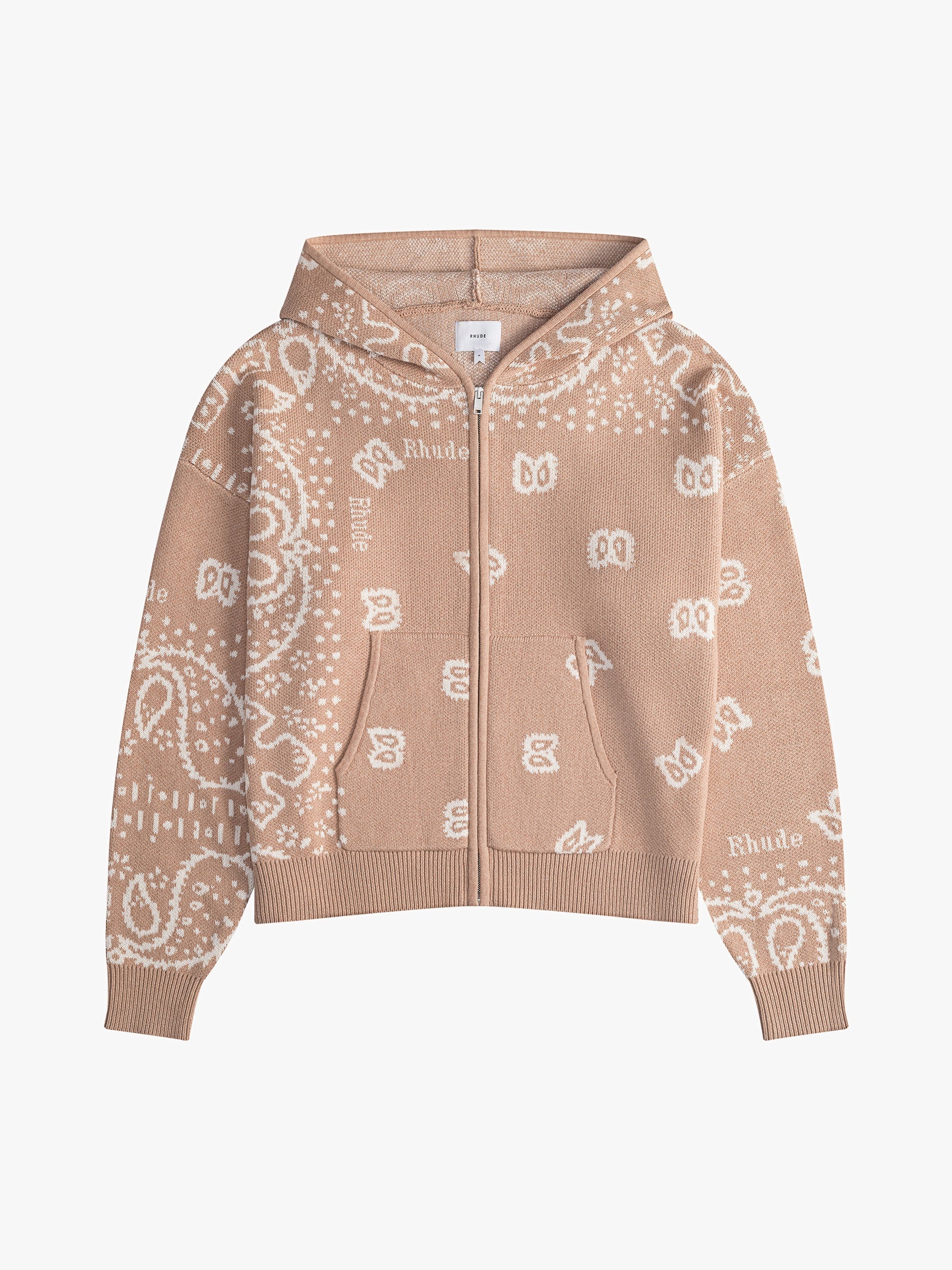 RHUDE MEN'S BEIGE CASHMERE BANDANA KNIT HOODIE
