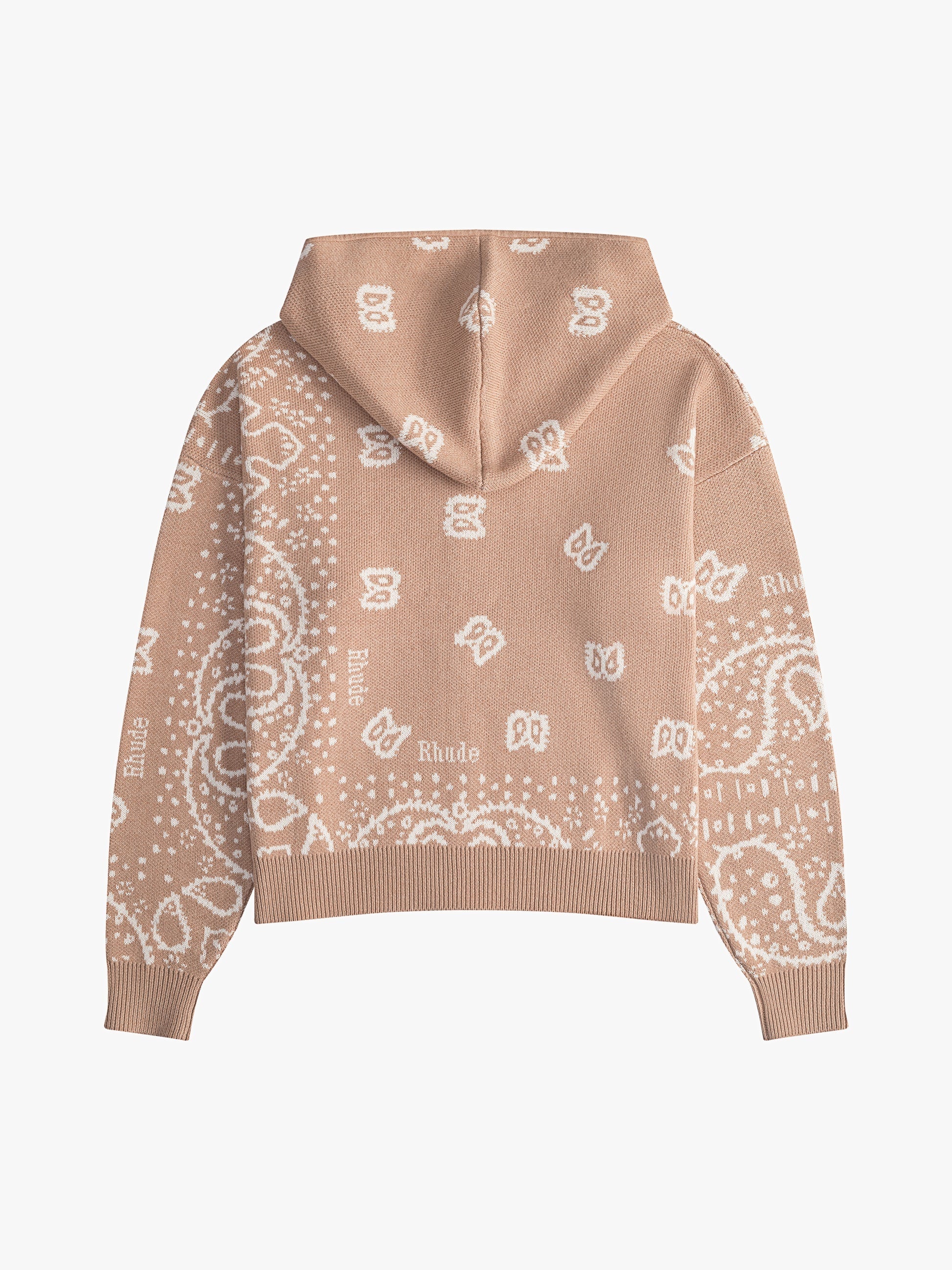 RHUDE MEN'S BEIGE CASHMERE BANDANA KNIT HOODIE