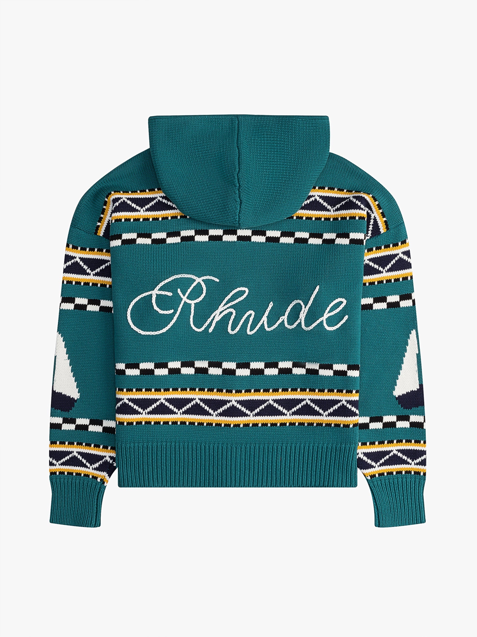 RHUDE MEN'S TEAL WOOL KNIT ZIP-UP HOODIE