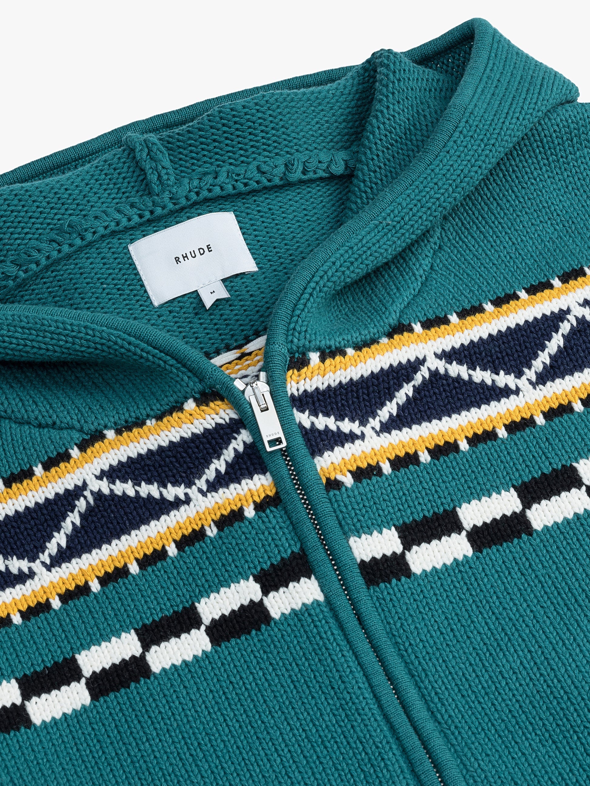 RHUDE MEN'S TEAL WOOL KNIT ZIP-UP HOODIE