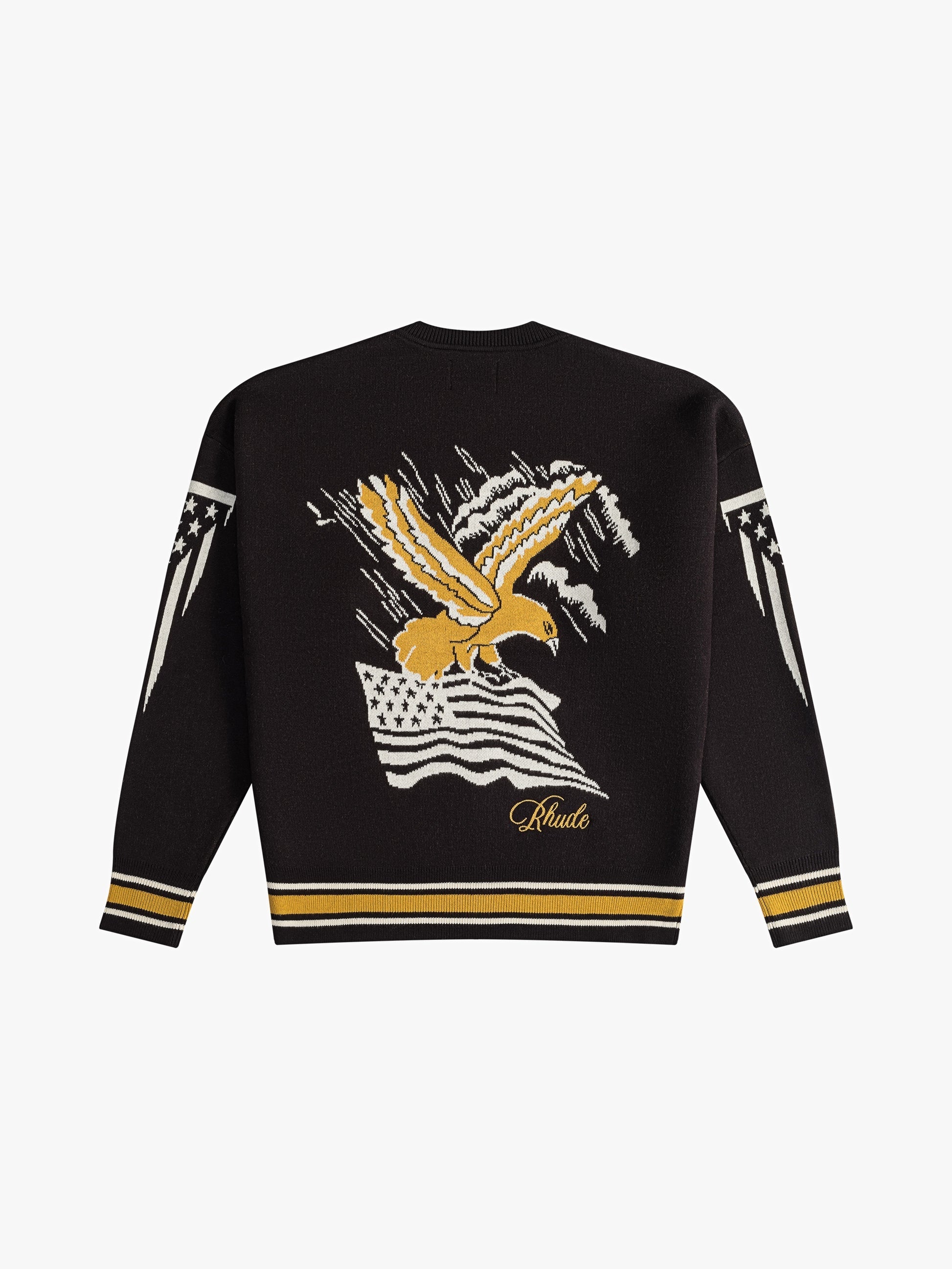 RHUDE MEN'S BLACK GOLD CASHMERE KNIT CREWNECK SWEATER