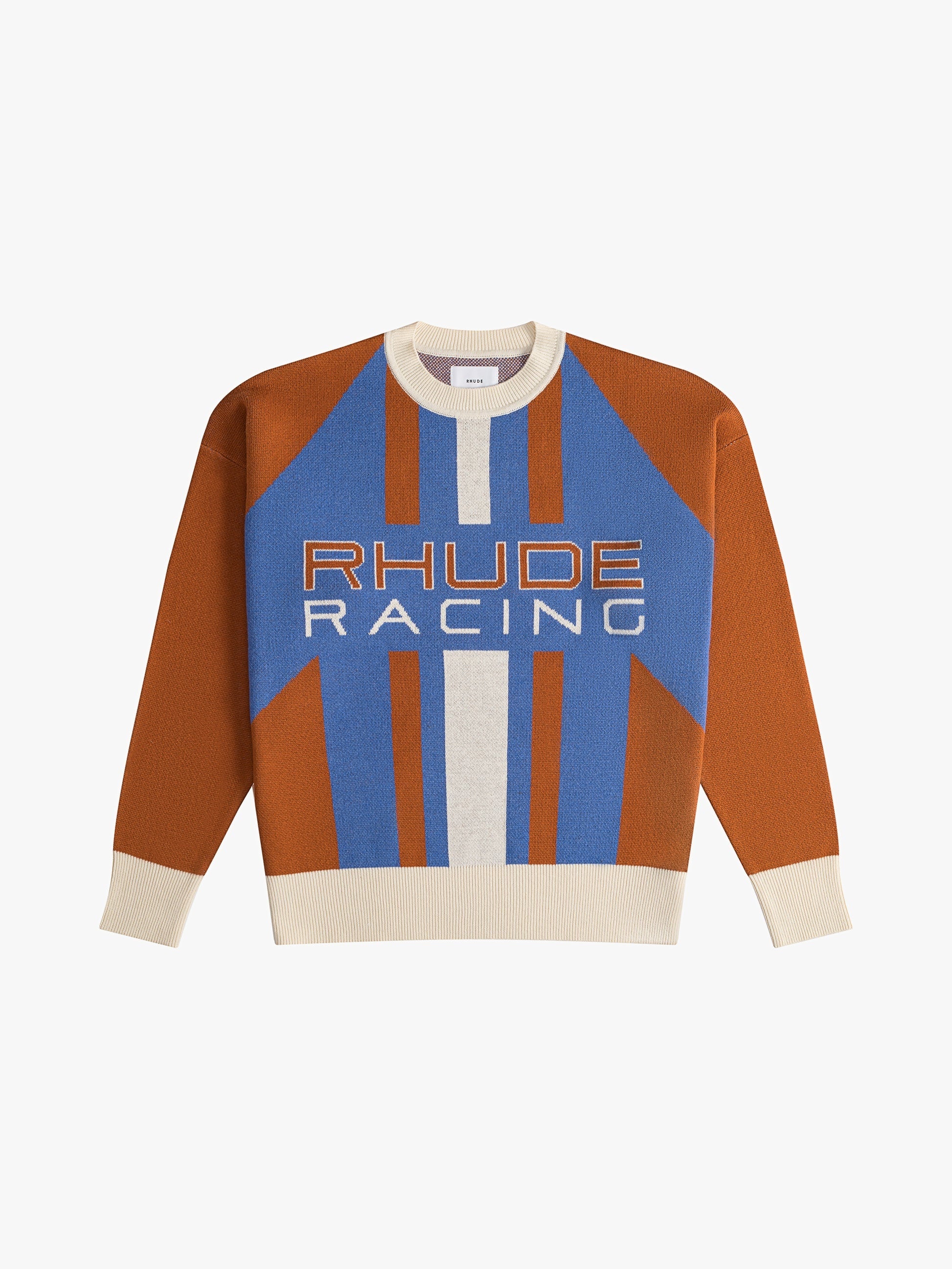 RHUDE MEN'S BRICK BLUE CASHMERE BLEND KNIT SWEATER