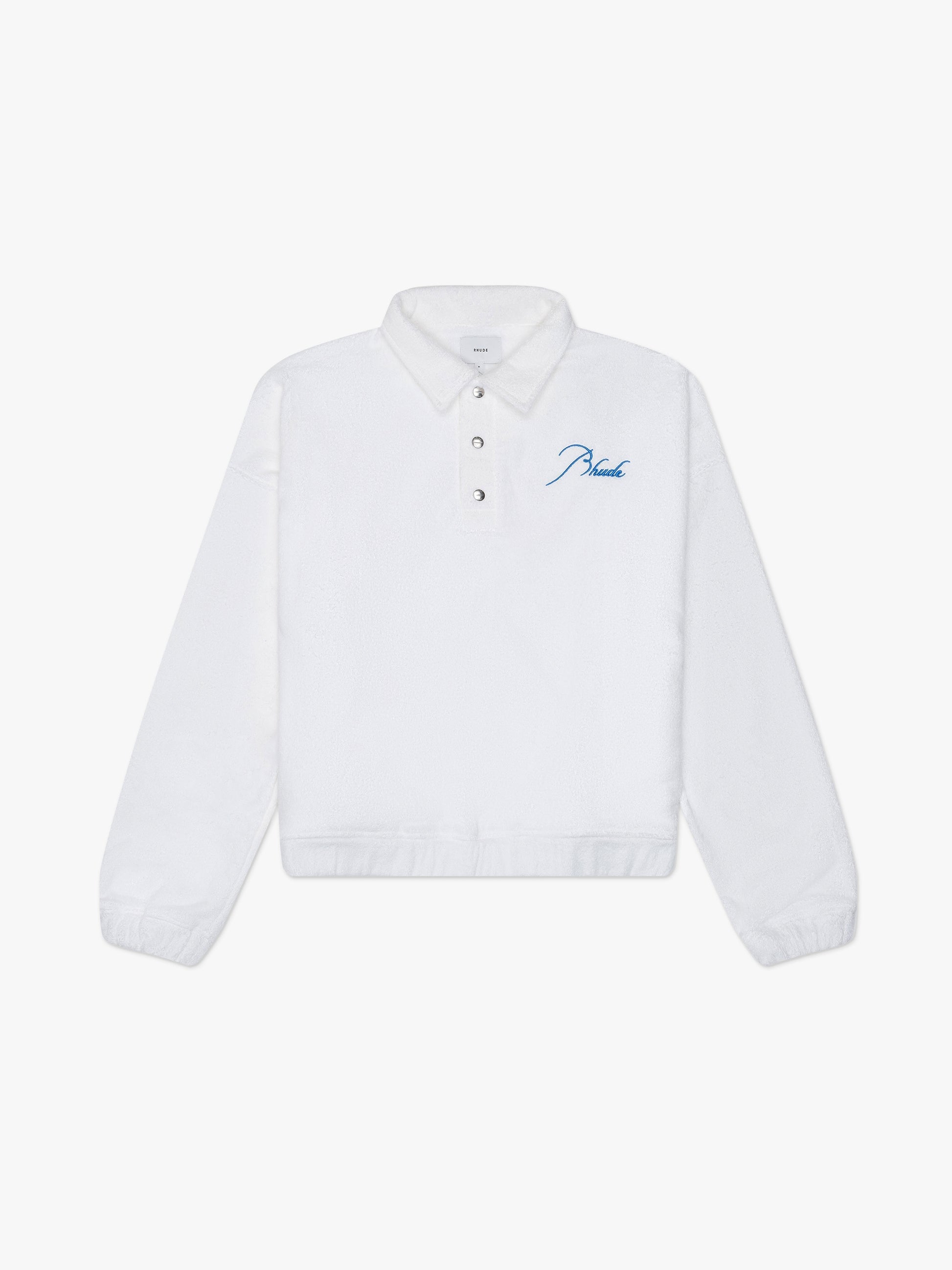 RHUDE MEN'S WHITE TERRY RUGBY SHIRT