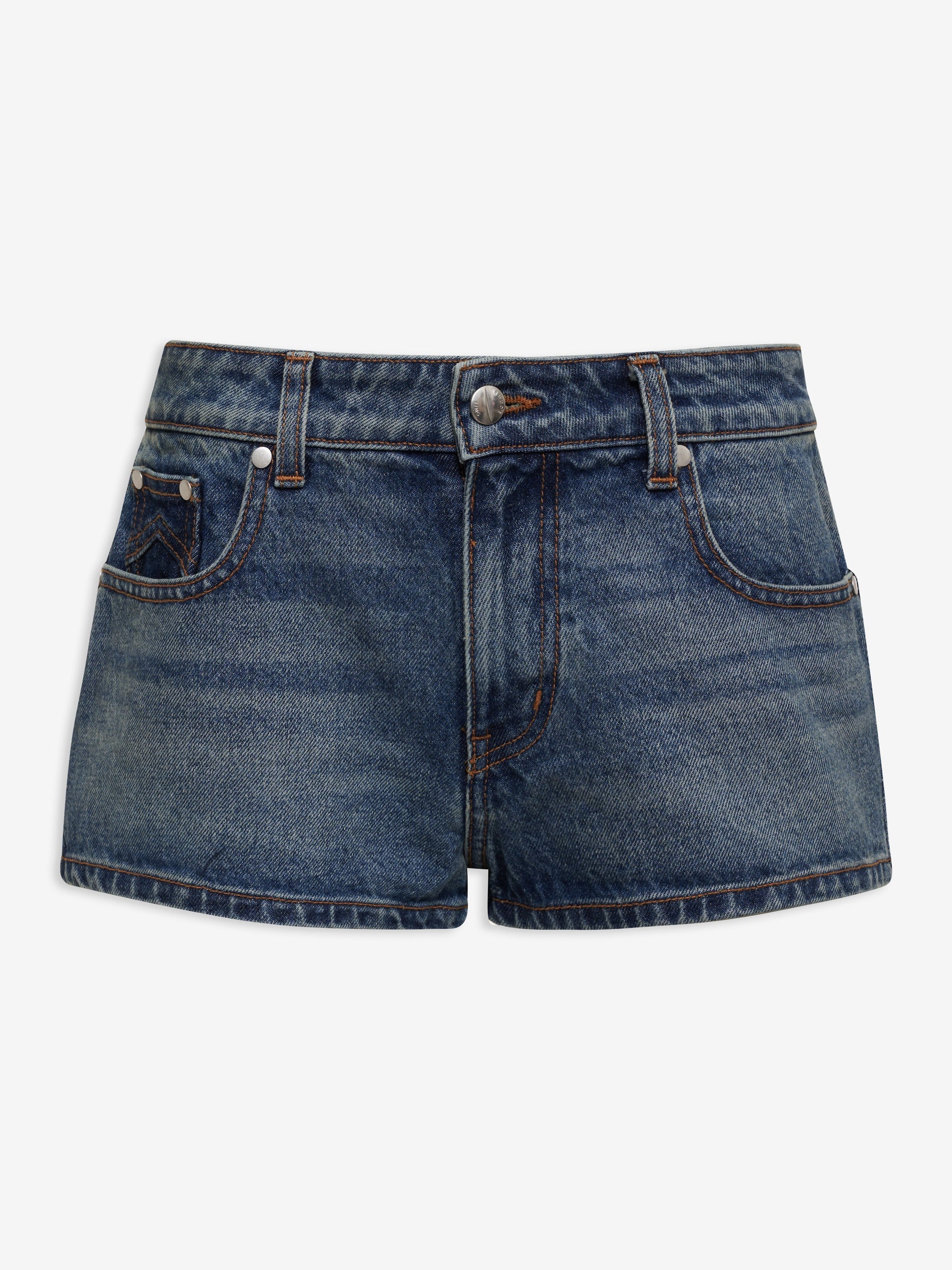 RHUDE WOMEN'S DARK INDIGO LOW-WAIST DENIM SHORTS
