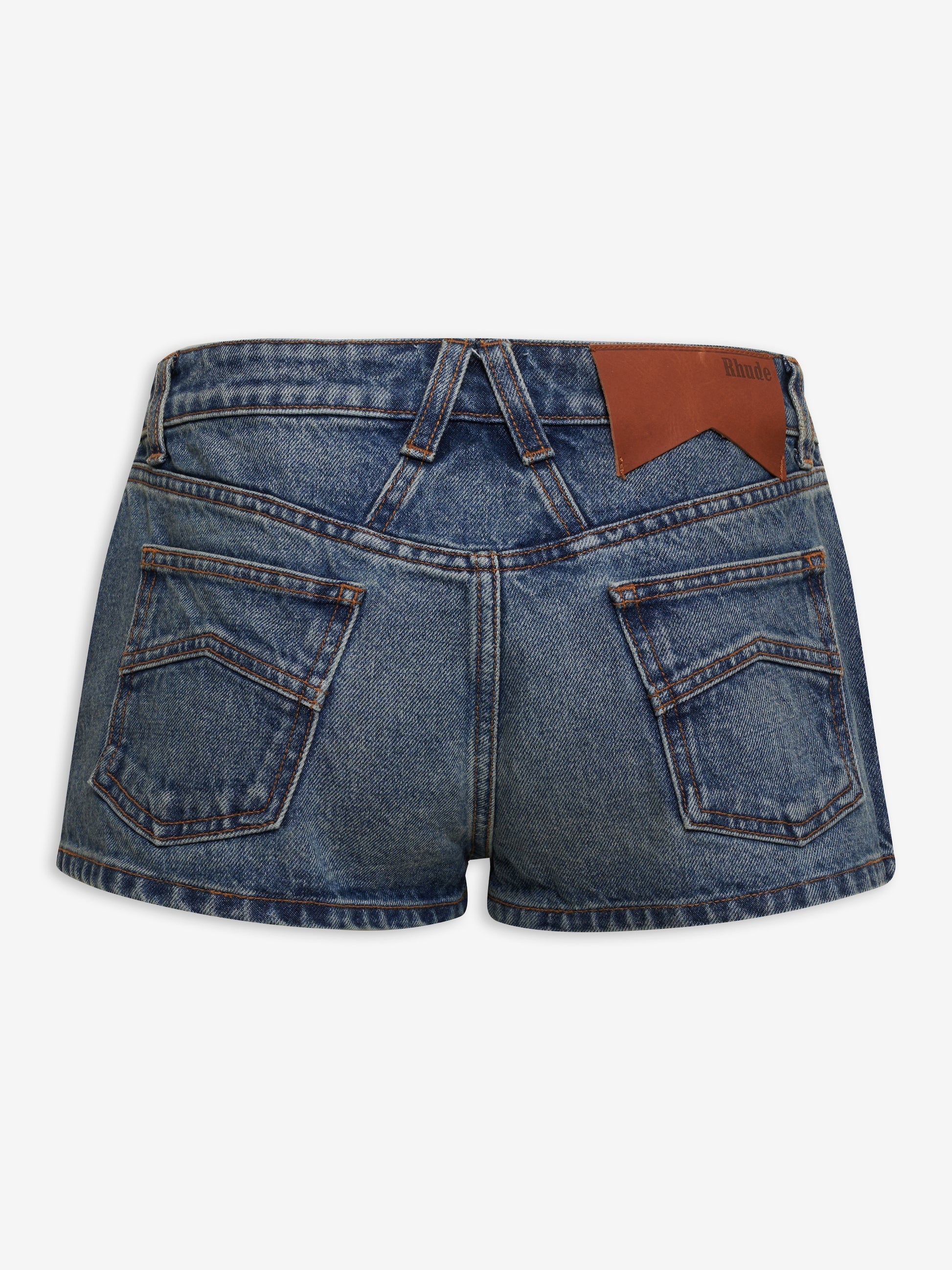 RHUDE WOMEN'S DARK INDIGO LOW-WAIST DENIM SHORTS