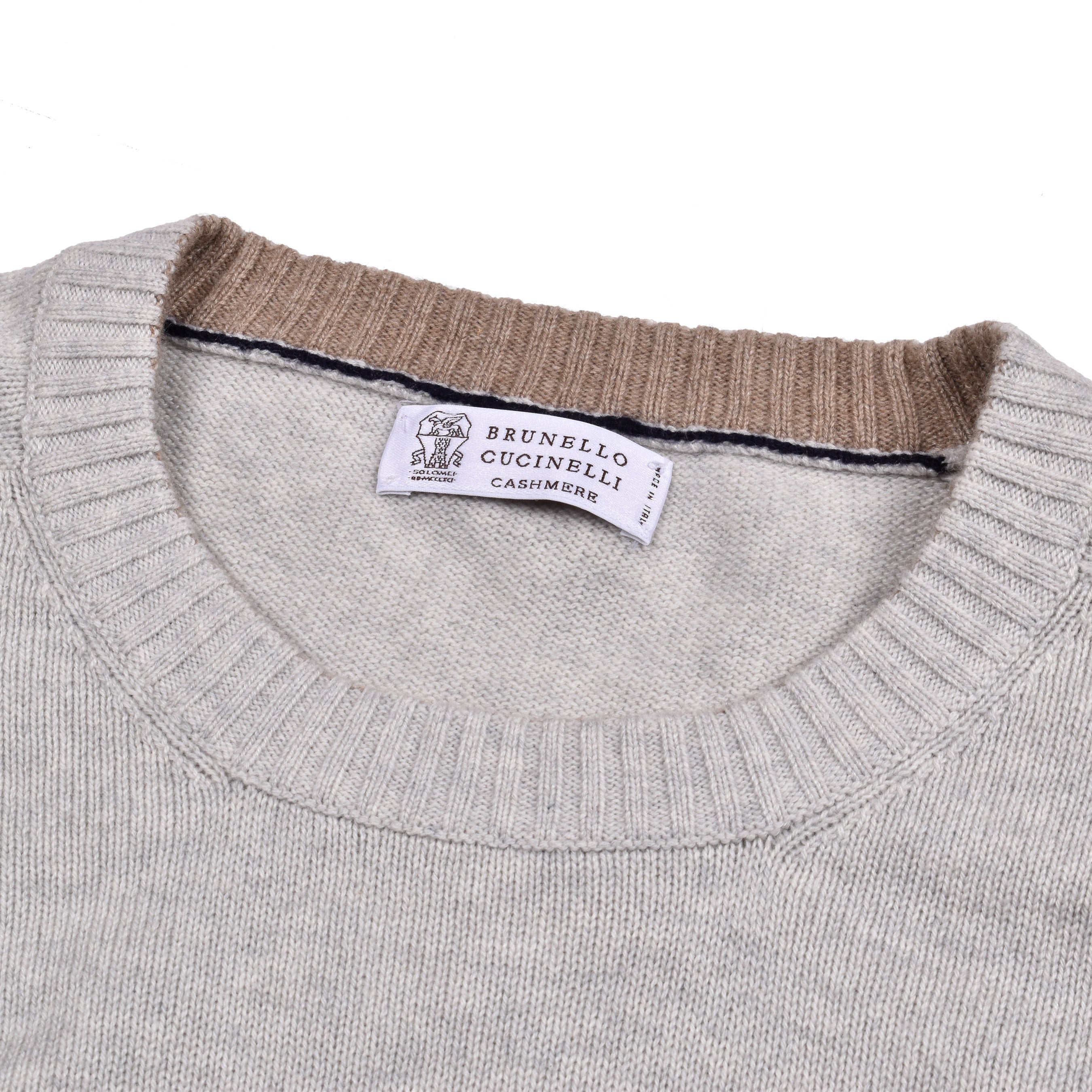 BRUNELLO CUCINELLI MEN'S FOG CASHMERE CREW NECK SWEATER