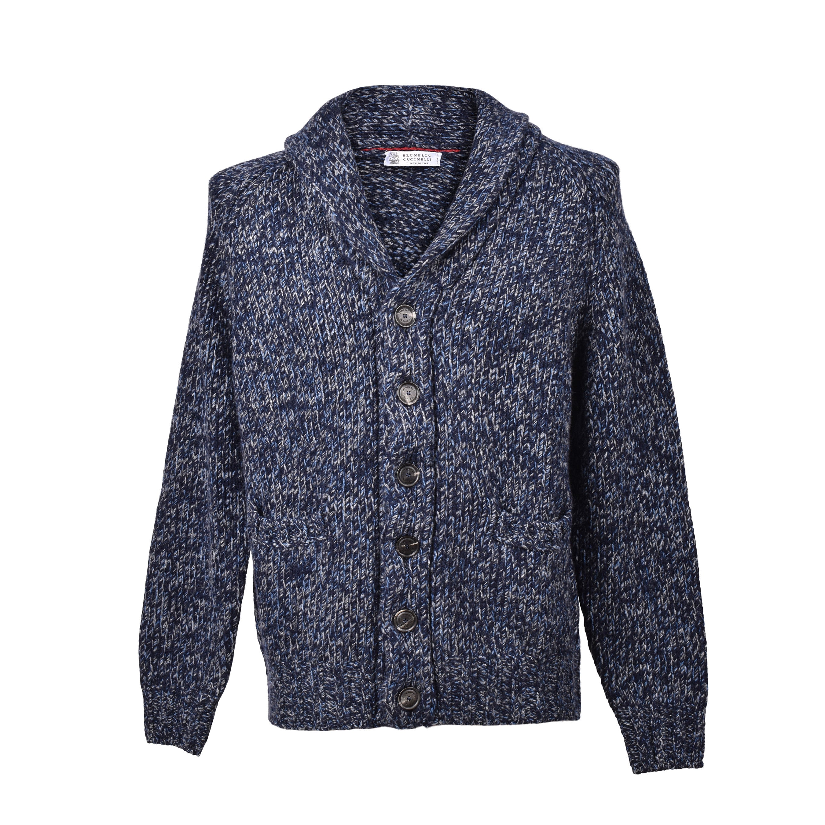 BRUNELLO CUCINELLI MEN'S BLUE CASHMERE BLEND KNIT CARDIGAN