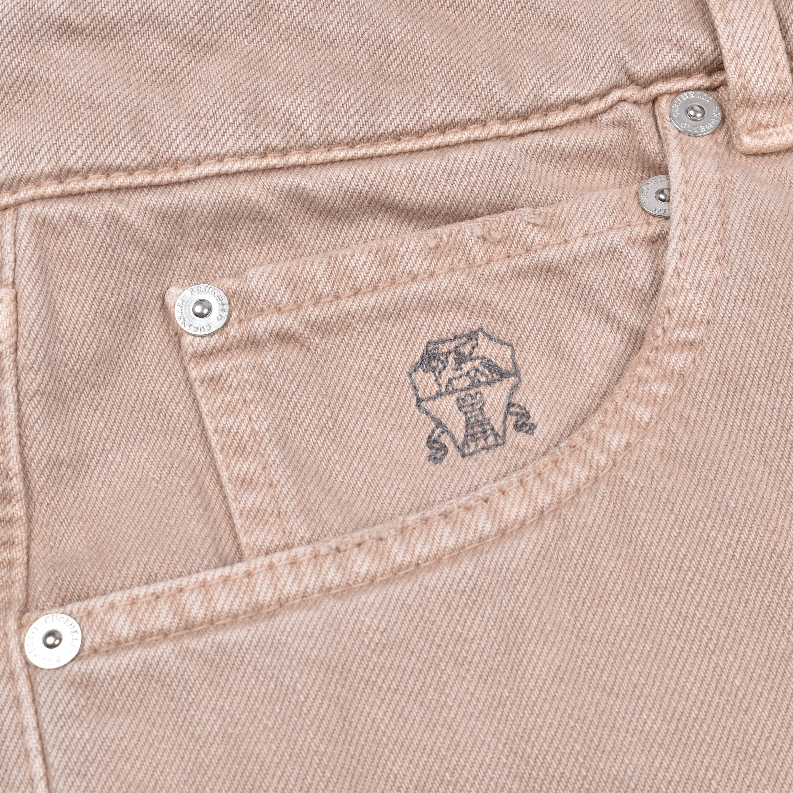 BRUNELLO CUCINELLI MEN'S DISTRESSED BEIGE DENIM JEANS