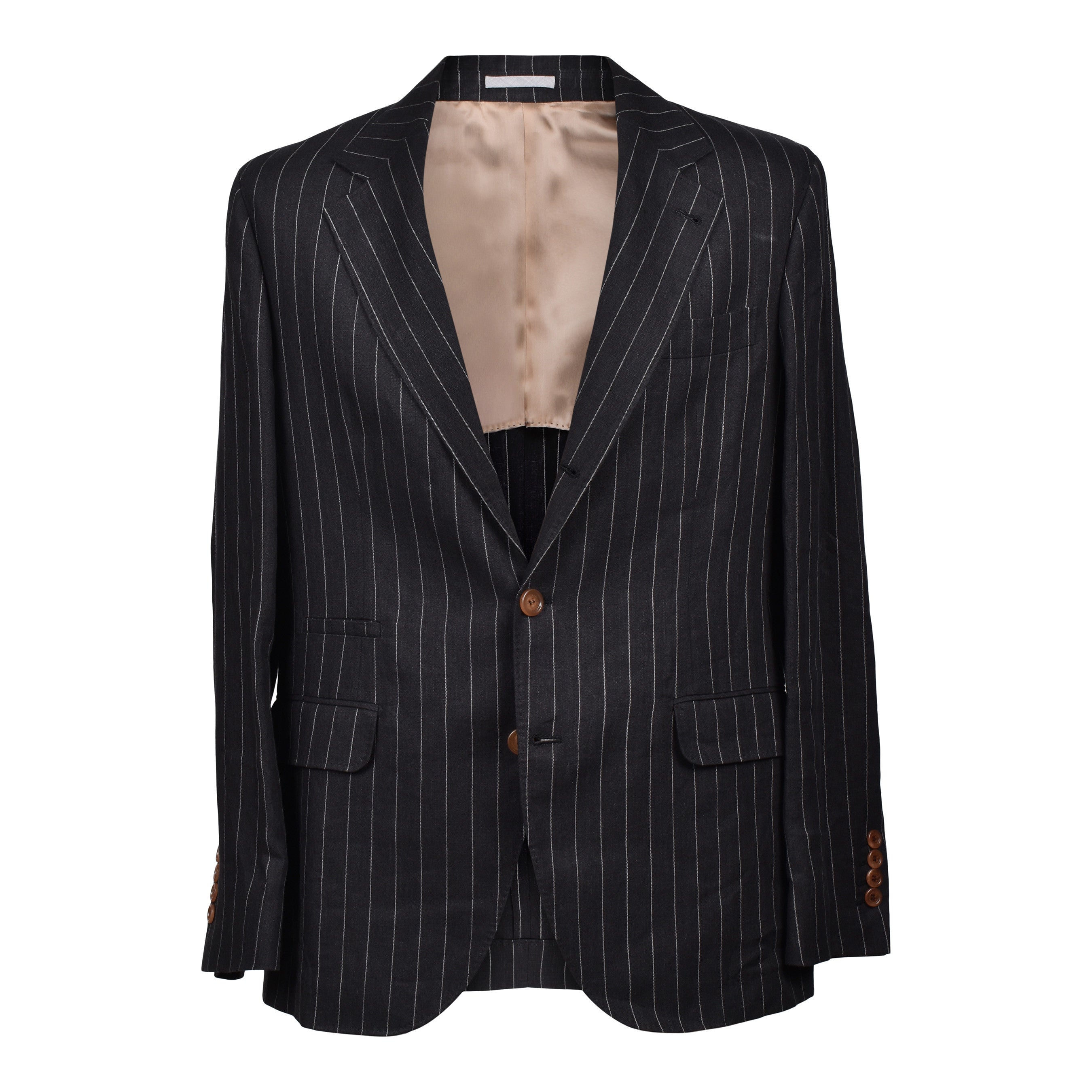 BRUNELLO CUCINELLI MEN'S BLACK LINEN STRIPED SUIT JACKET