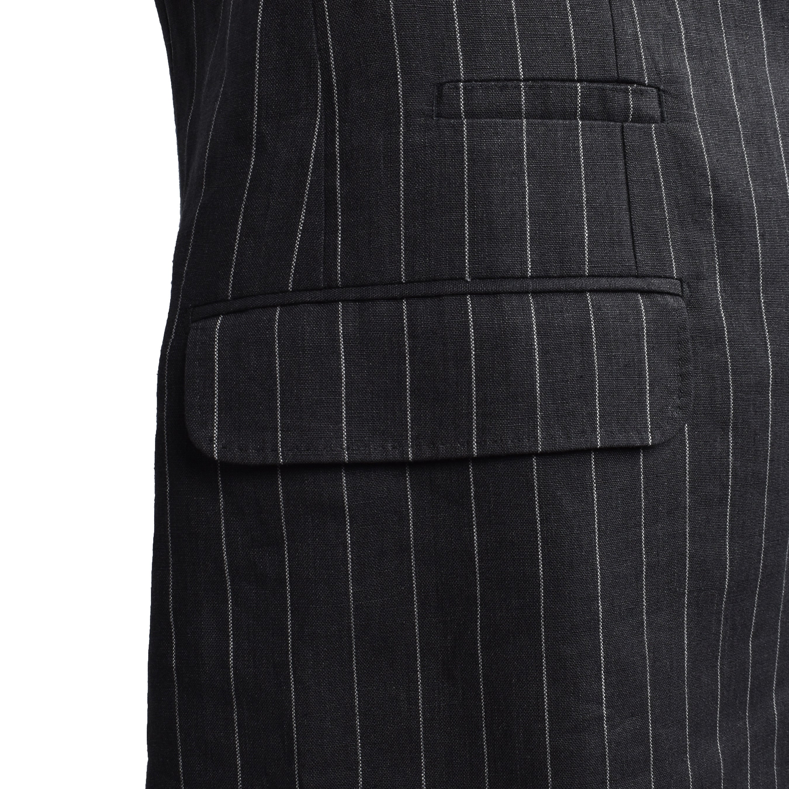 BRUNELLO CUCINELLI MEN'S BLACK LINEN STRIPED SUIT JACKET