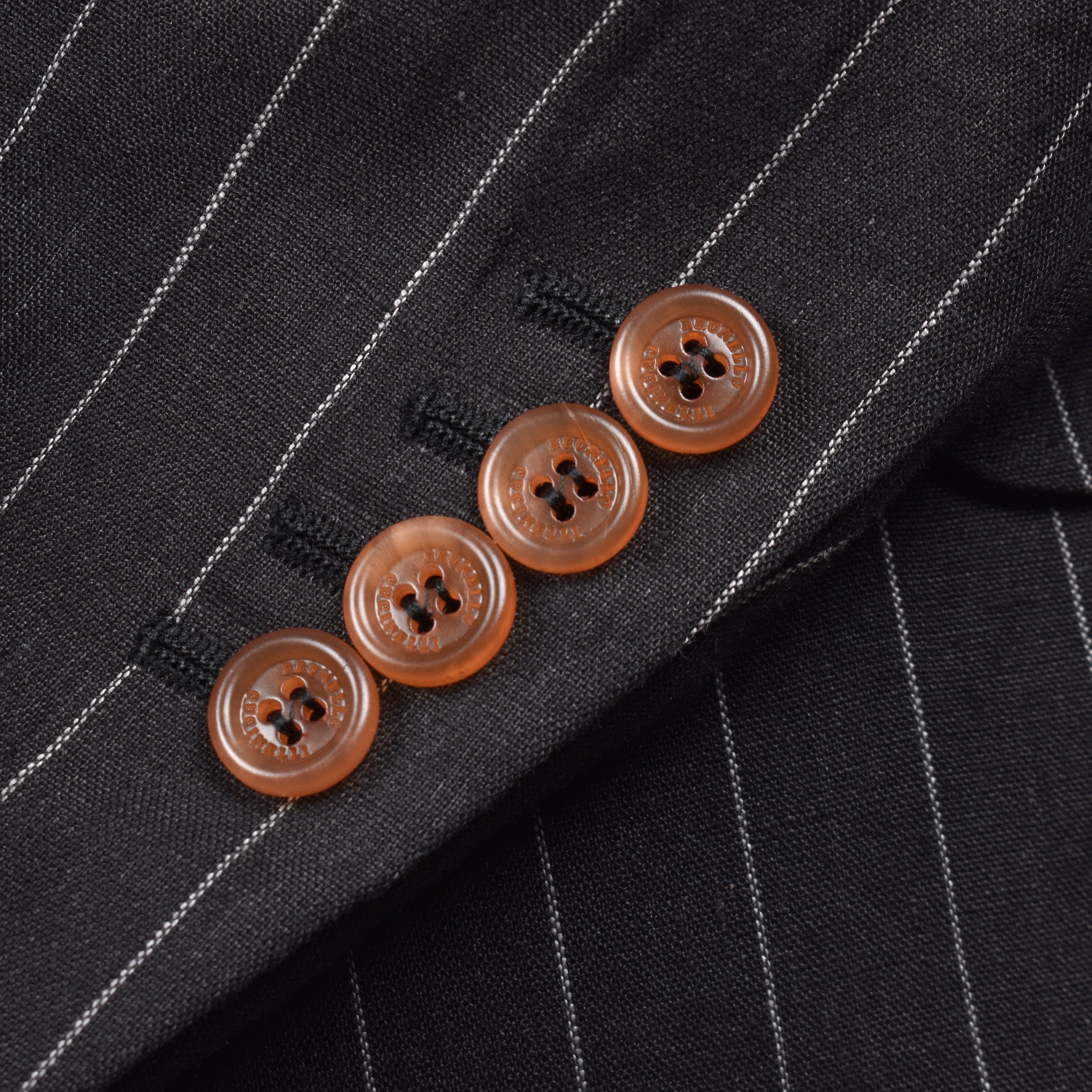 BRUNELLO CUCINELLI MEN'S BLACK LINEN STRIPED SUIT JACKET
