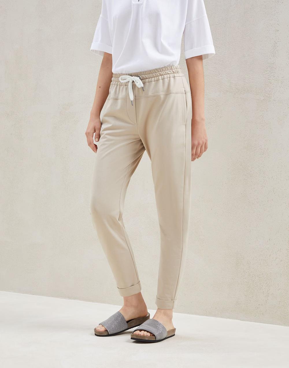 BRUNELLO CUCINELLI WOMEN'S ALMOND TAILORED DRAWSTRING TROUSERS