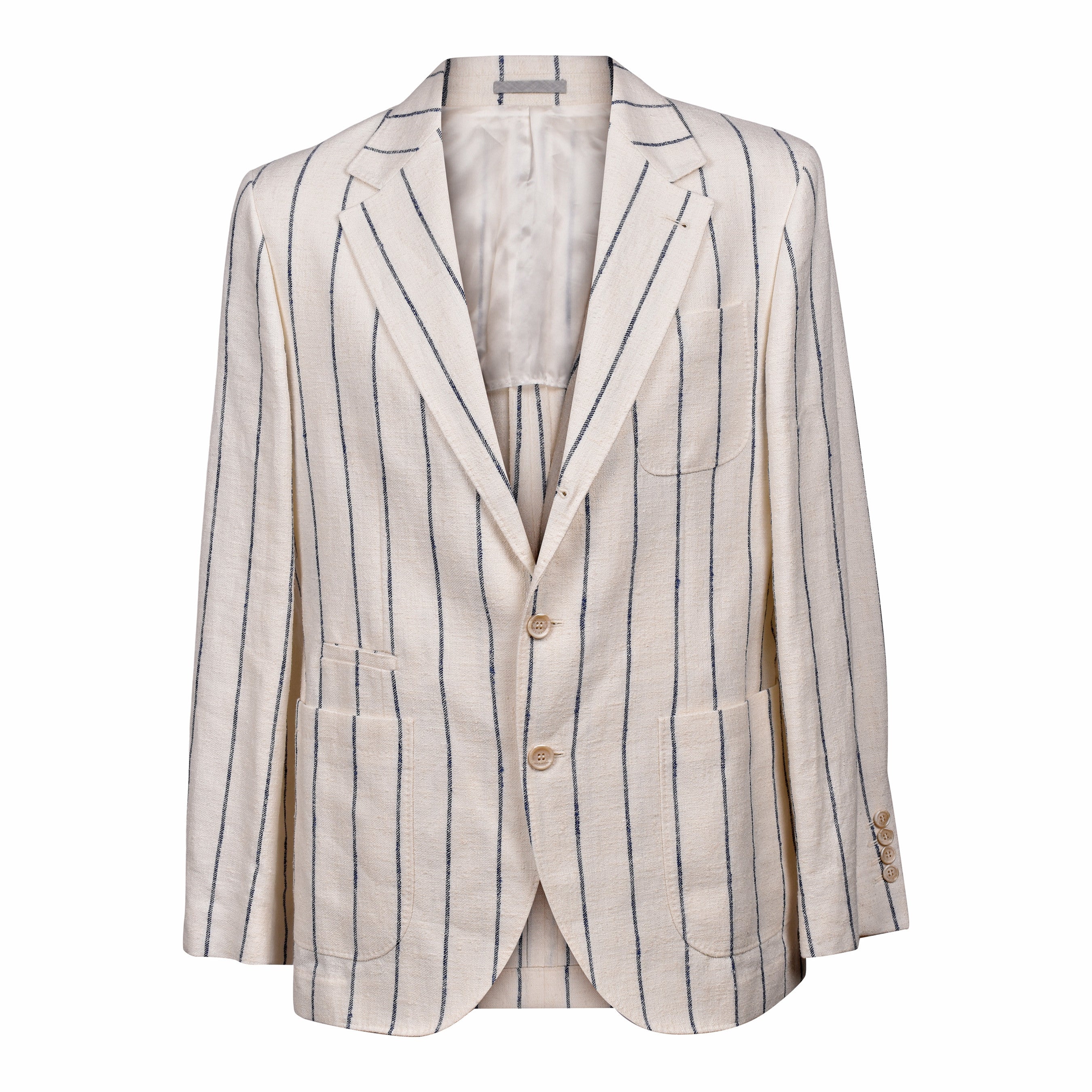 BRUNELLO CUCINELLI MEN'S CREAM STRIPED LINEN WOOL SUIT