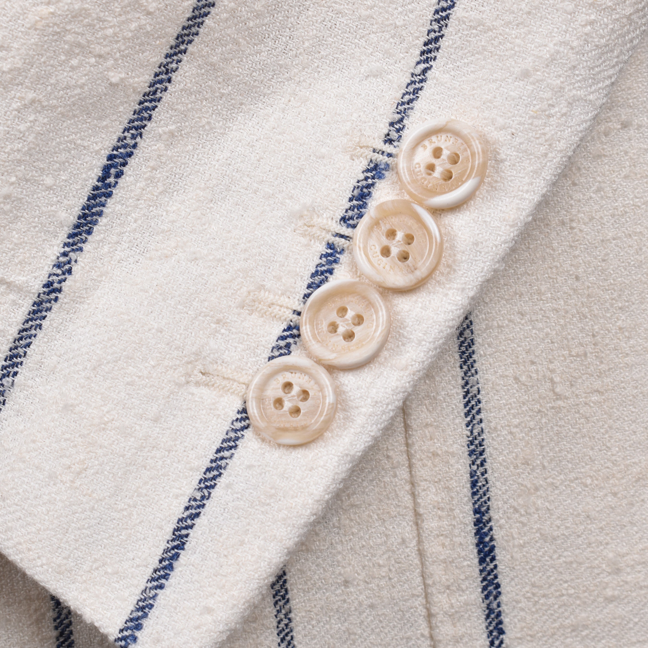 BRUNELLO CUCINELLI MEN'S CREAM STRIPED LINEN WOOL SUIT