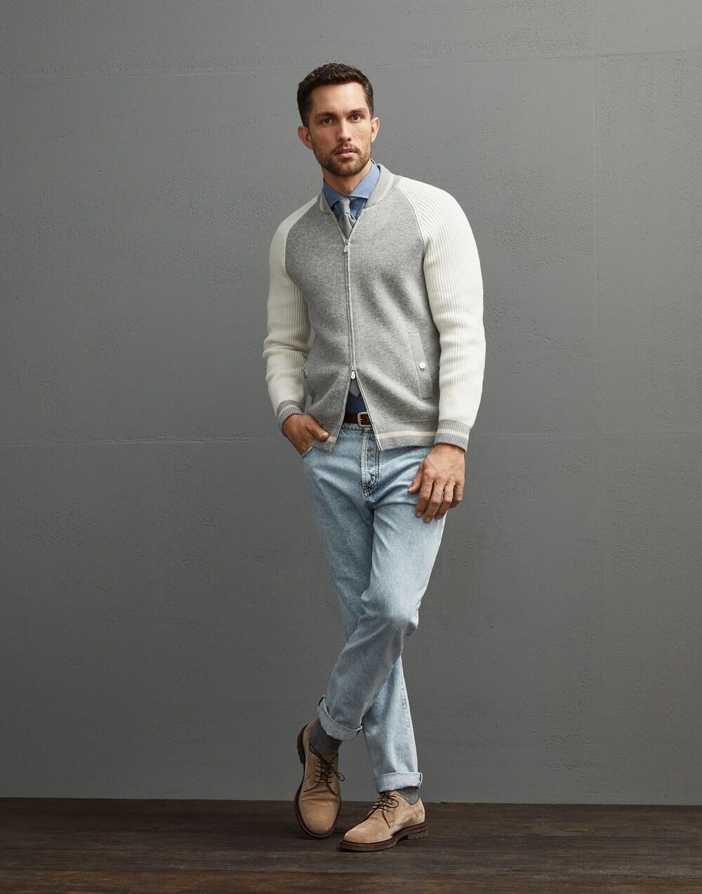 BRUNELLO CUCINELLI MEN'S DENIM BLUE BUTTON-UP SHIRT