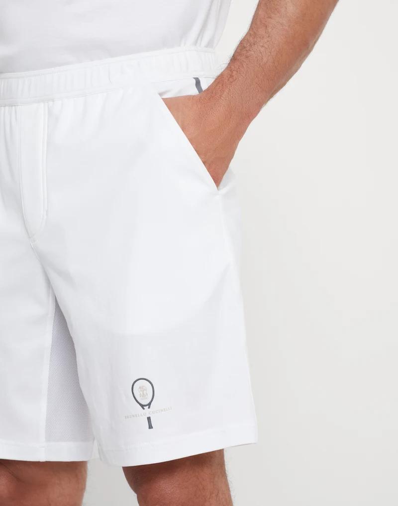 BRUNELLO CUCINELLI MEN'S WHITE TAILORED ATHLETIC SHORTS