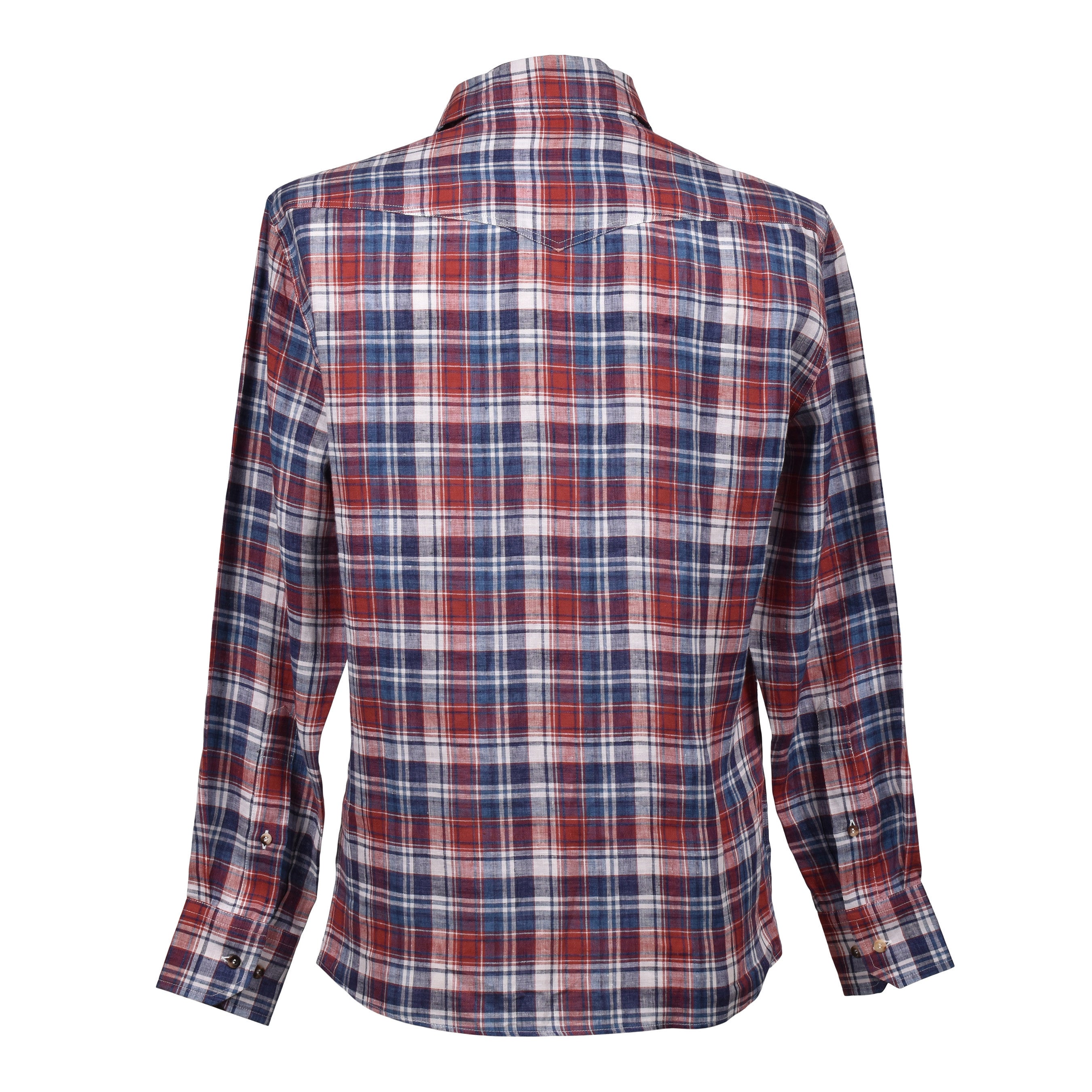 BRUNELLO CUCINELLI MEN'S GINGER BLUE PLAID LINEN SHIRT