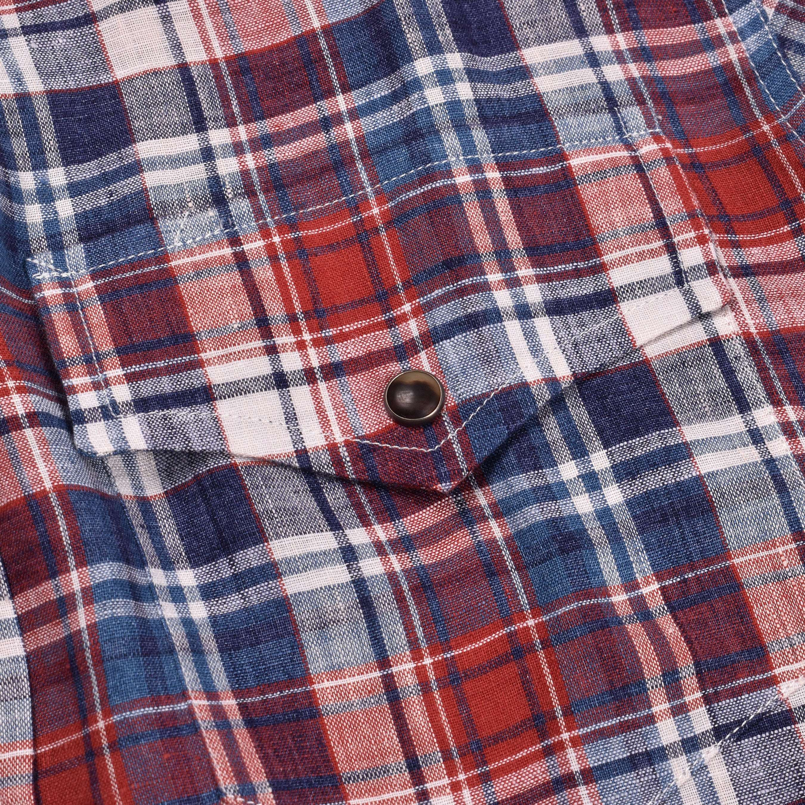 BRUNELLO CUCINELLI MEN'S GINGER BLUE PLAID LINEN SHIRT