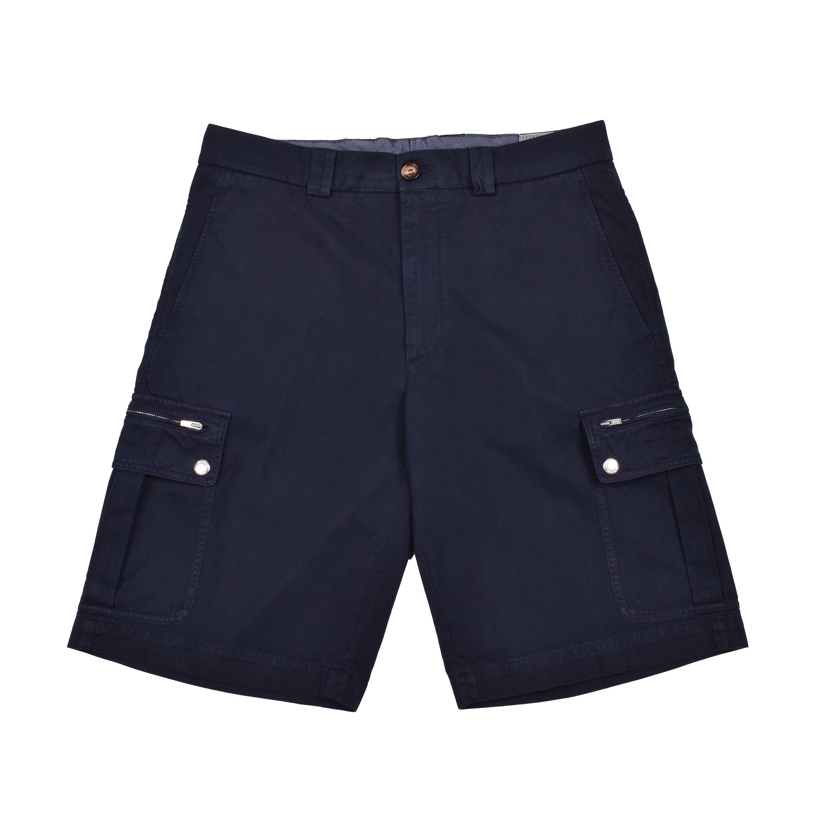 BRUNELLO CUCINELLI MEN'S BLUE COTTON CARGO BERMUDA SHORTS