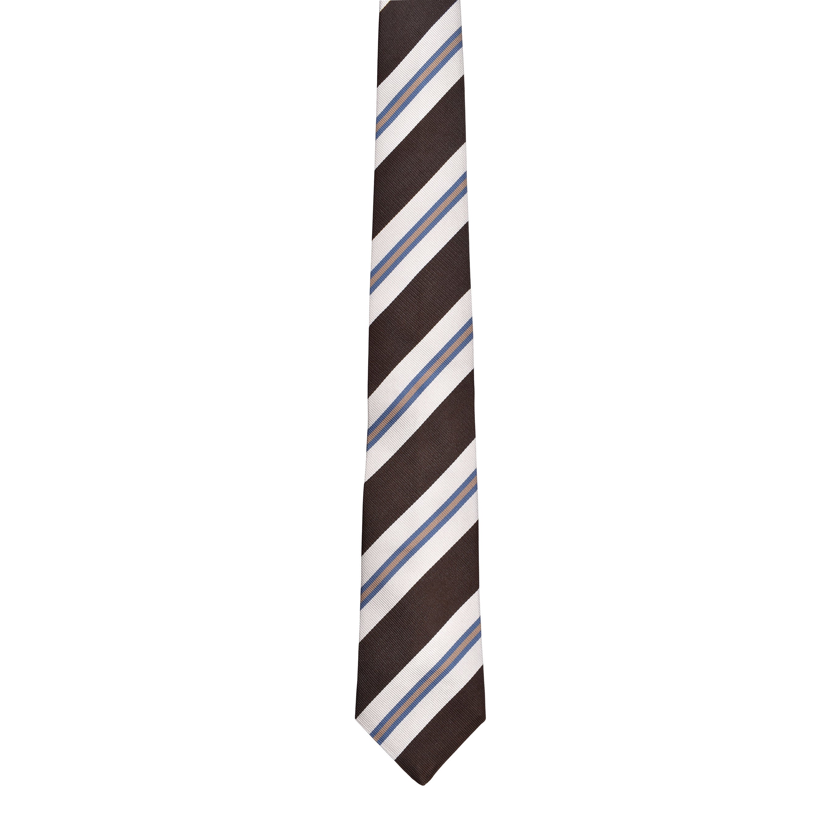 BRUNELLO CUCINELLI MEN'S MOCHA STRIPED SILK SKINNY TIE