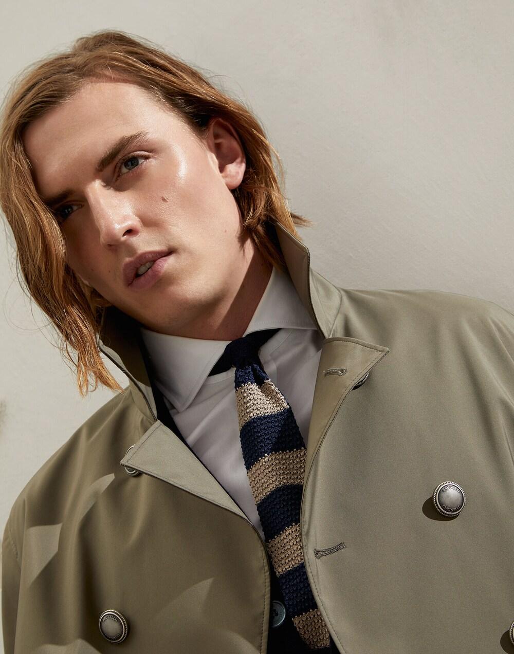 BRUNELLO CUCINELLI MEN'S NAVY AND BEIGE STRIPED KNIT TIE