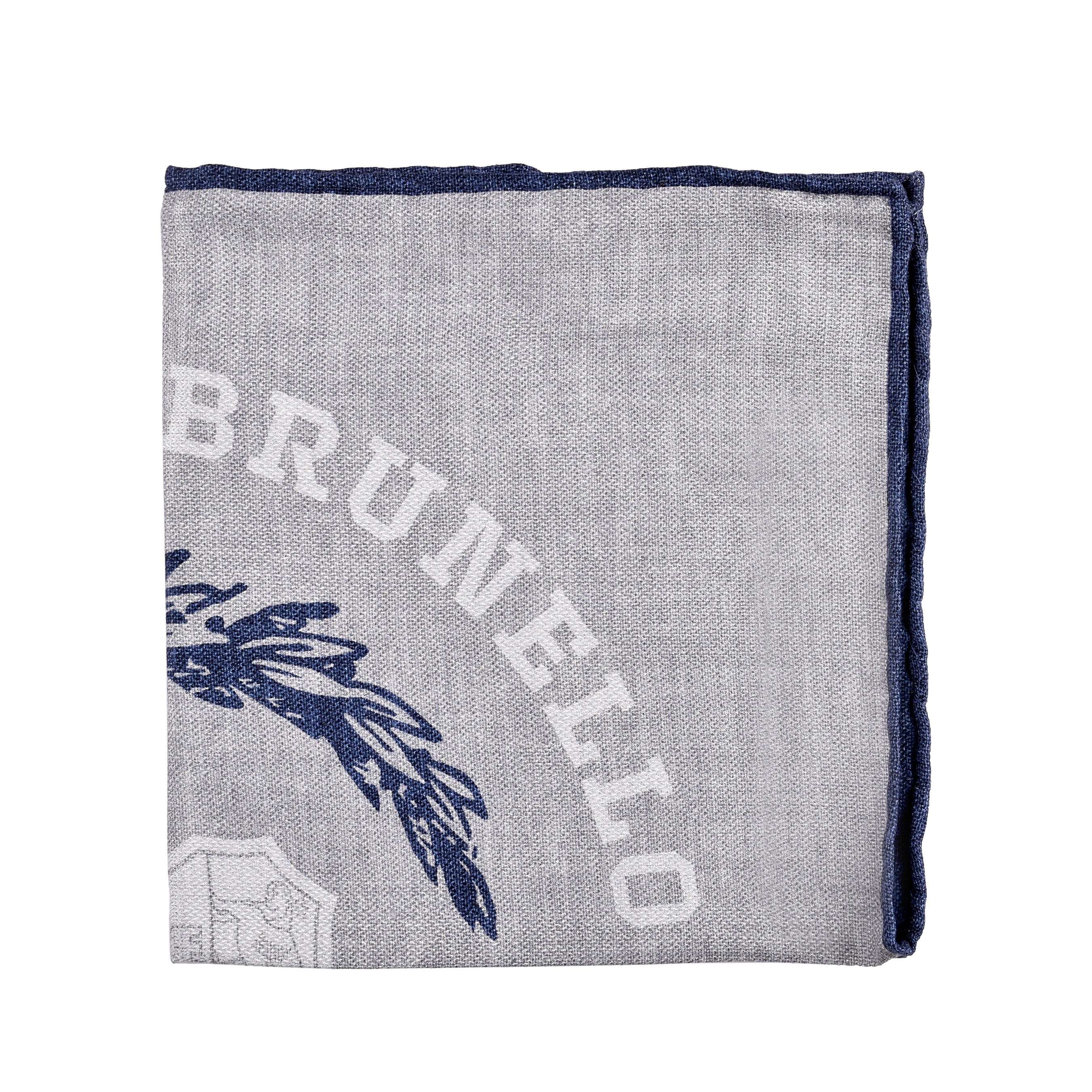 BRUNELLO CUCINELLI MEN'S GRAY AND NAVY PATTERNED POCKETSQUARE