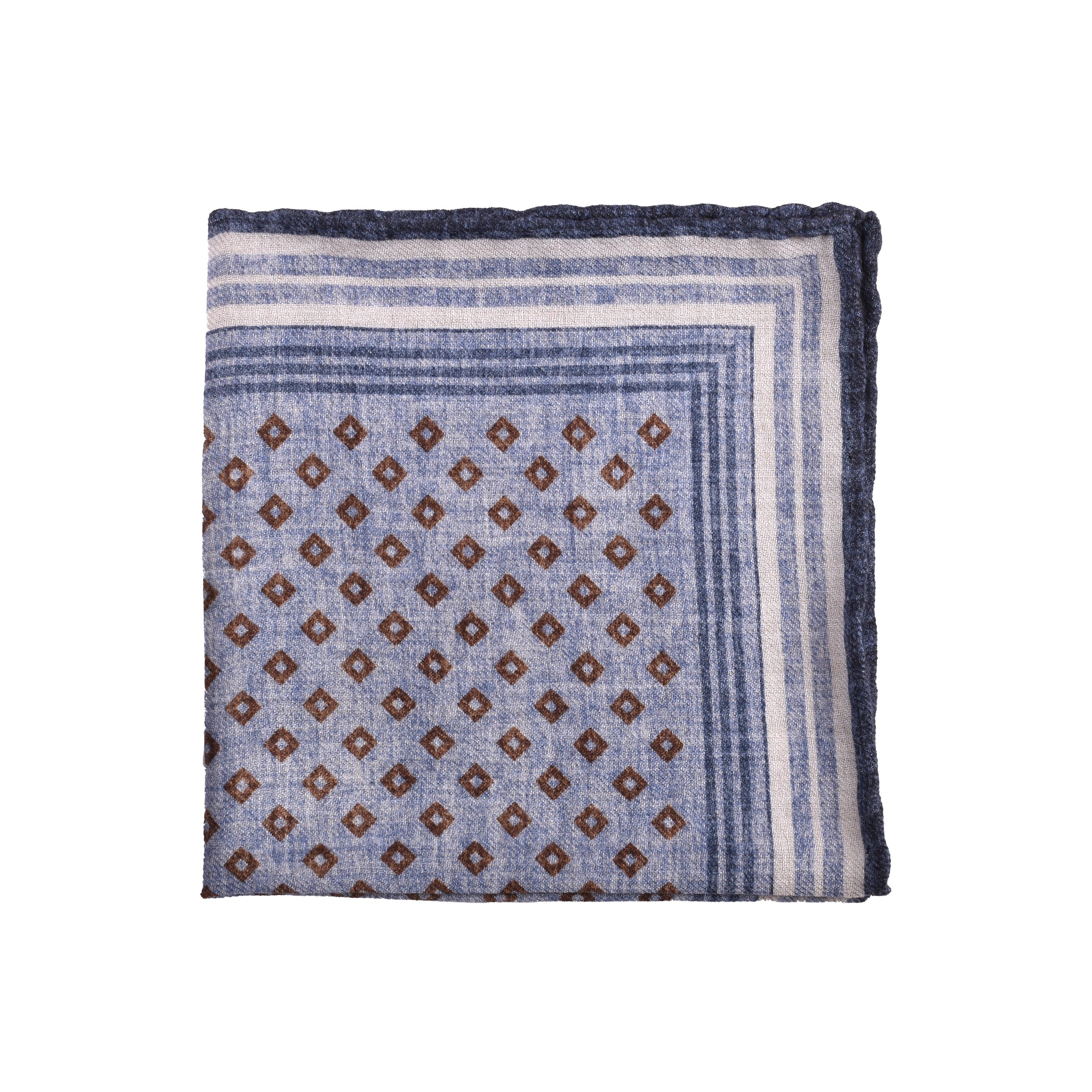 BRUNELLO CUCINELLI MEN'S BLUE WOOL GEOMETRIC POCKET SQUARE