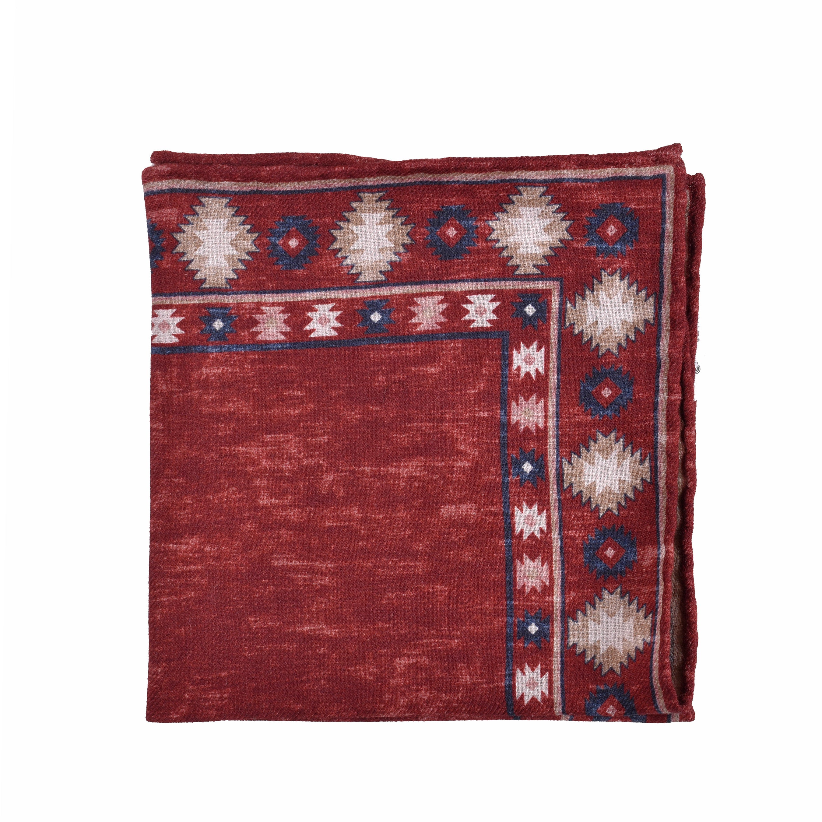 BRUNELLO CUCINELLI MEN'S RED WOOL PATTERNED POCKET SQUARE