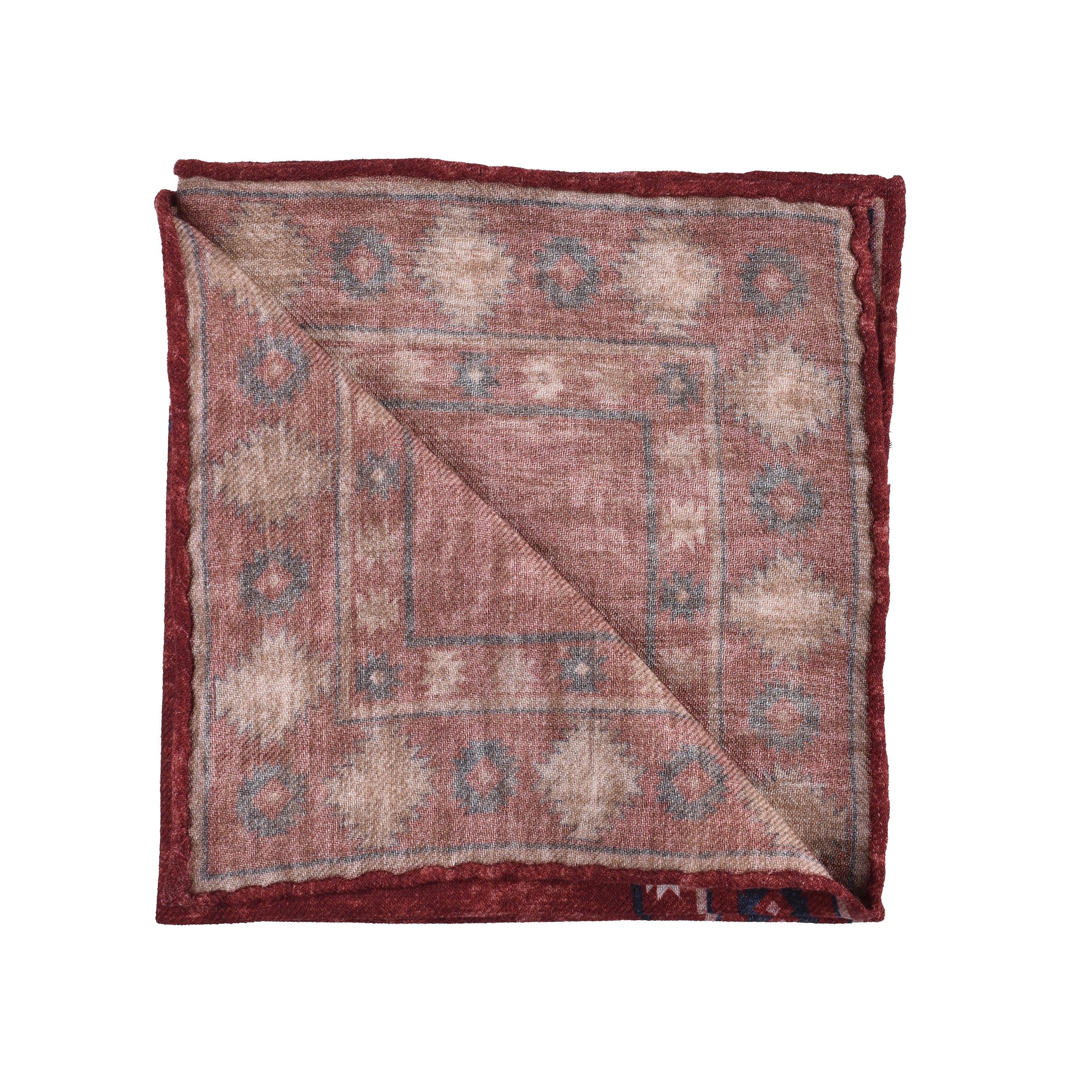 BRUNELLO CUCINELLI MEN'S RED WOOL PATTERNED POCKET SQUARE