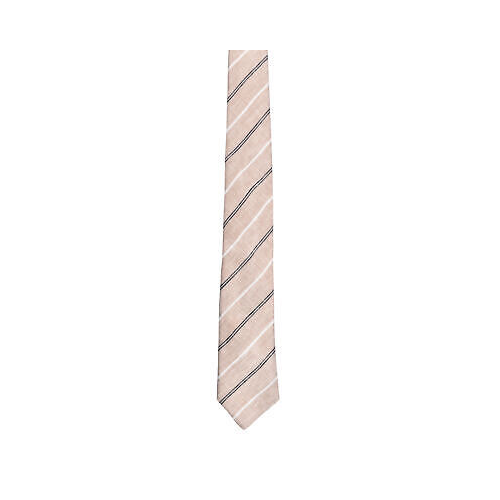 BRUNELLO CUCINELLI MEN'S SAND MARINE STRIPED LINEN SKINNY TIE