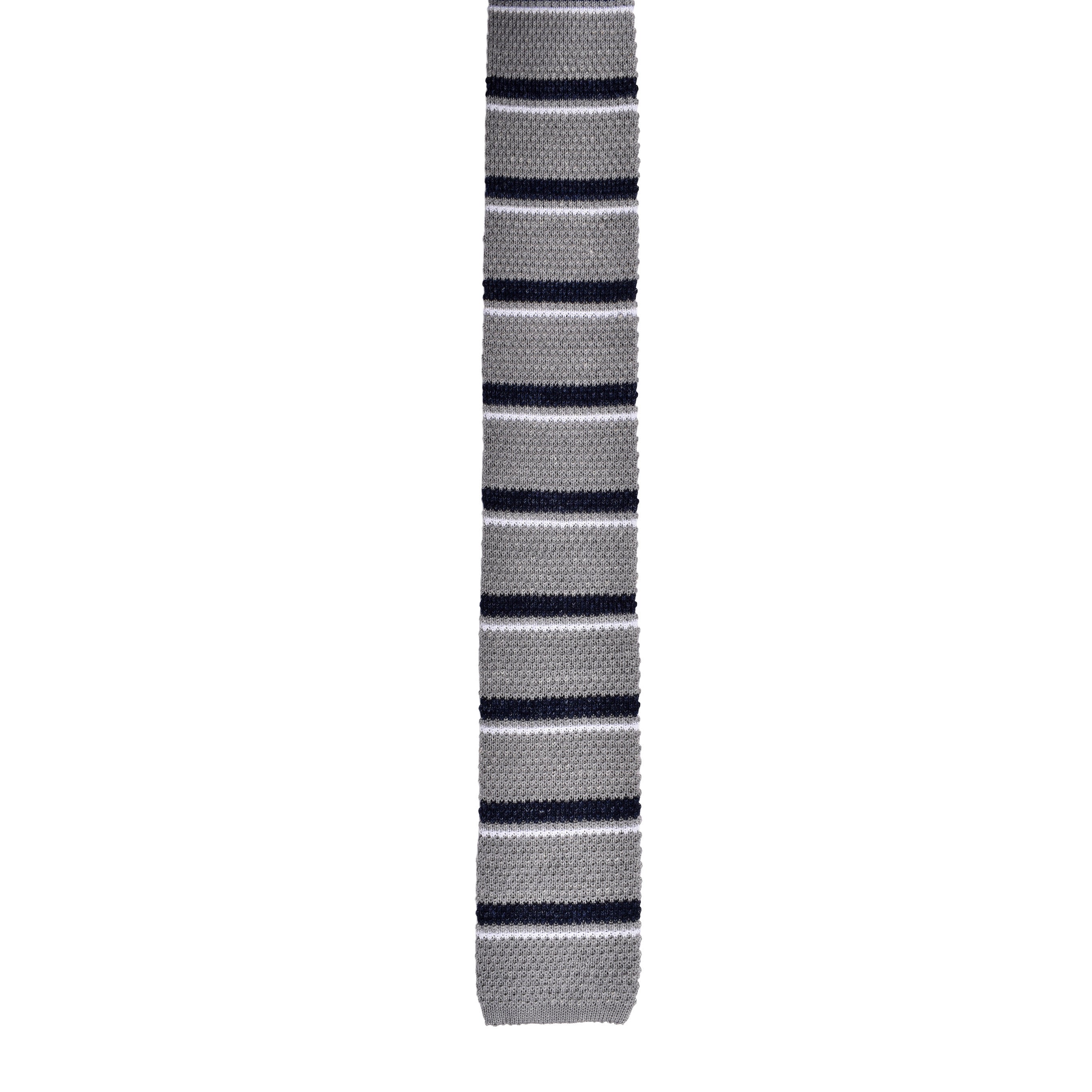 BRUNELLO CUCINELLI MEN'S GRAY AND NAVY STRIPED KNIT TIE