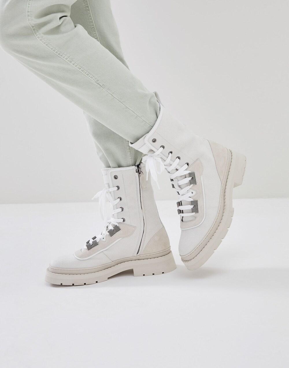 BRUNELLO CUCINELLI WOMEN'S WHITE HIGH-TOP LACE-UP BOOTS