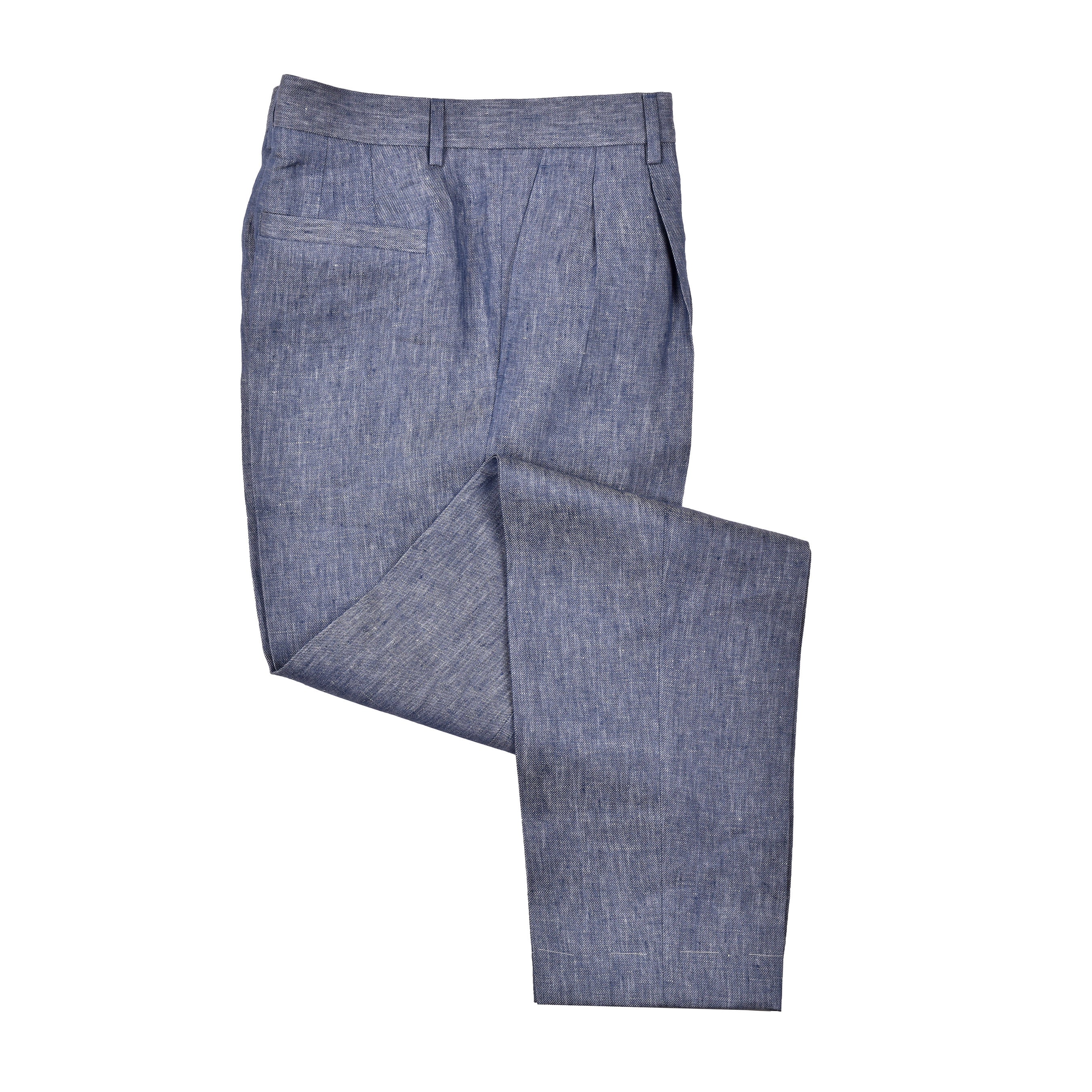 BRUNELLO CUCINELLI MEN'S DENIM BLUE LINEN THREE-BUTTON SUIT