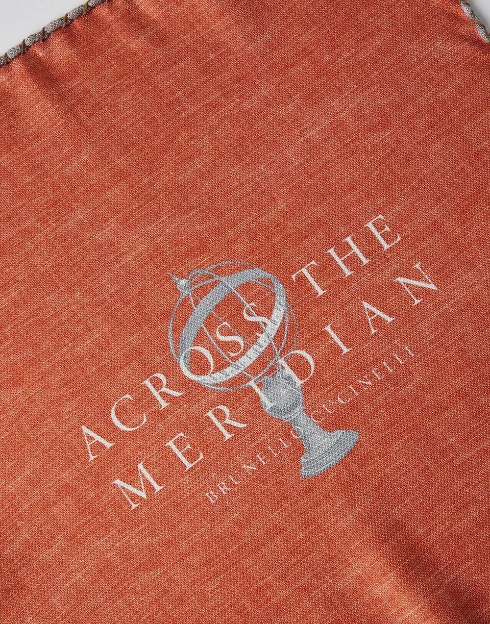 BRUNELLO CUCINELLI MEN'S ORANGE AND BROWN POCKET SQUARE