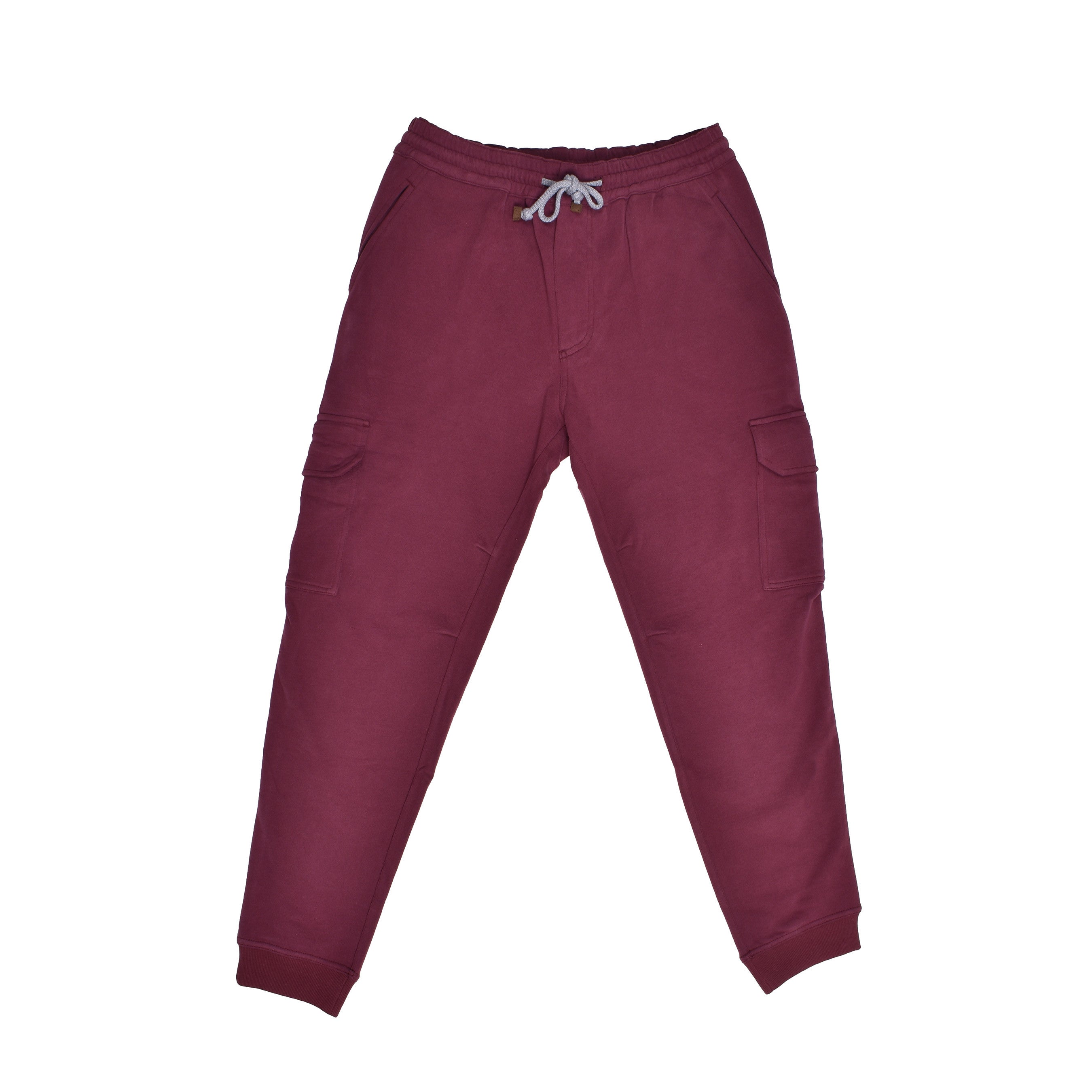 BRUNELLO CUCINELLI MEN'S BURGUNDY COTTON CARGO TROUSERS