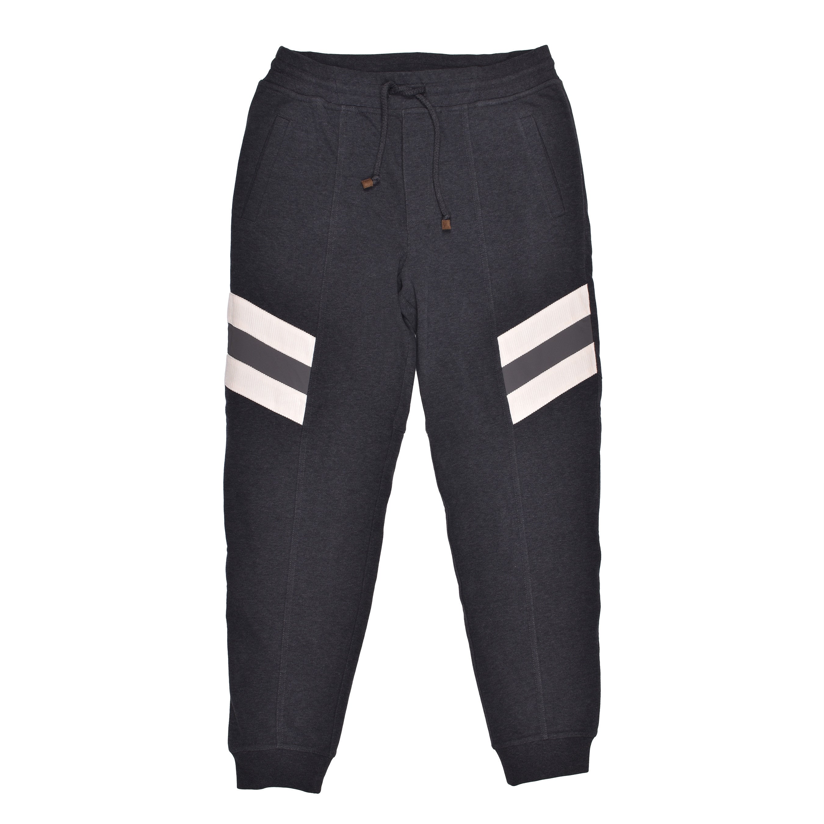 BRUNELLO CUCINELLI MEN'S ANTHRACITE TWO-TONE ATHLETIC TROUSERS