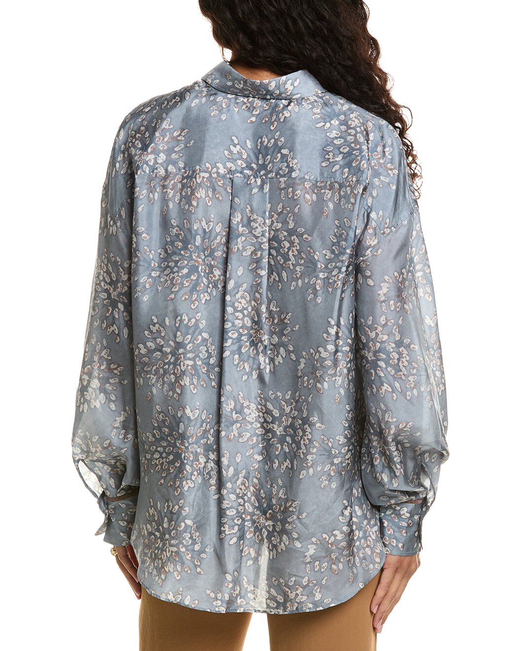 BRUNELLO CUCINELLI WOMEN'S BLUE FLORAL PATTERNED BLOUSE