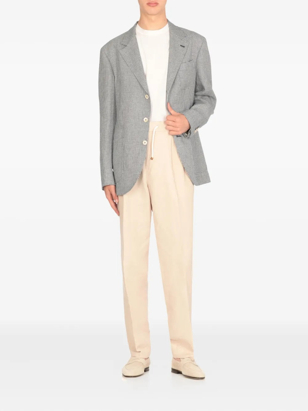 BRUNELLO CUCINELLI MEN'S GRAY CHECKERED DECONSTRUCTED BLAZER