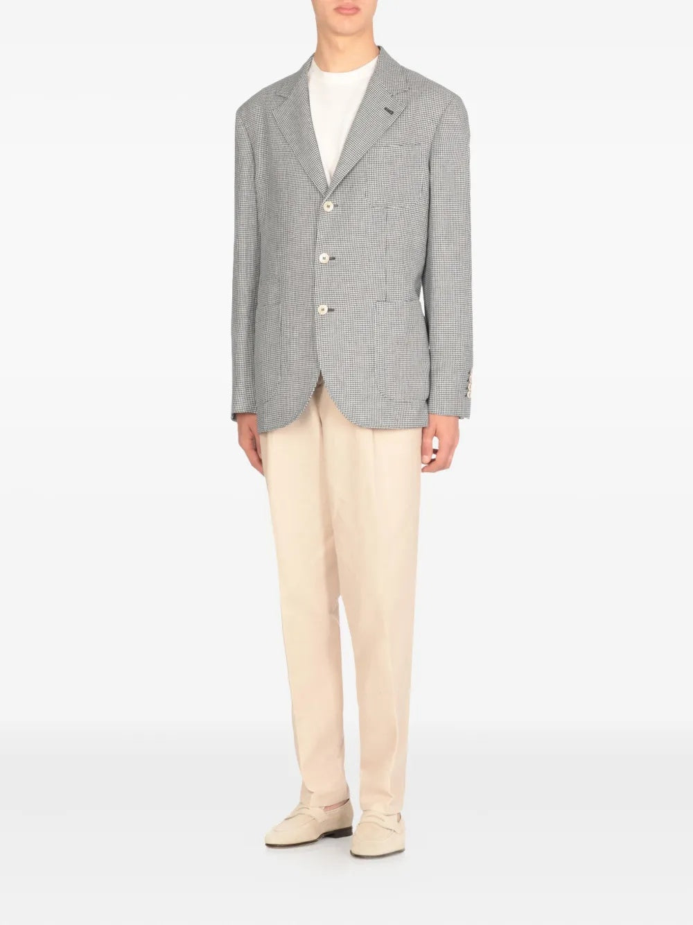 BRUNELLO CUCINELLI MEN'S GRAY CHECKERED DECONSTRUCTED BLAZER