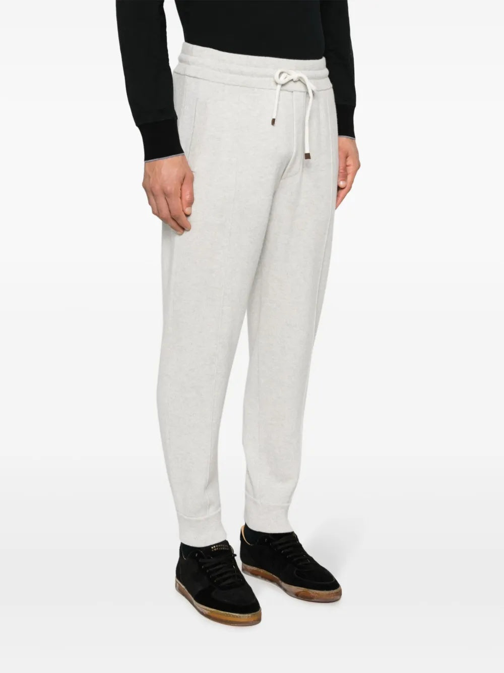 BRUNELLO CUCINELLI MEN'S LIGHT GREY DRAWSTRING JOGGER TROUSERS
