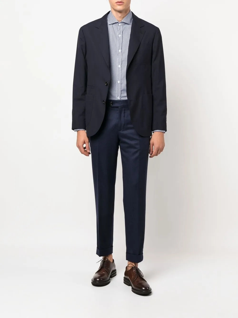 BRUNELLO CUCINELLI MEN'S NAVY TAILORED TROUSERS WITH CUFFS