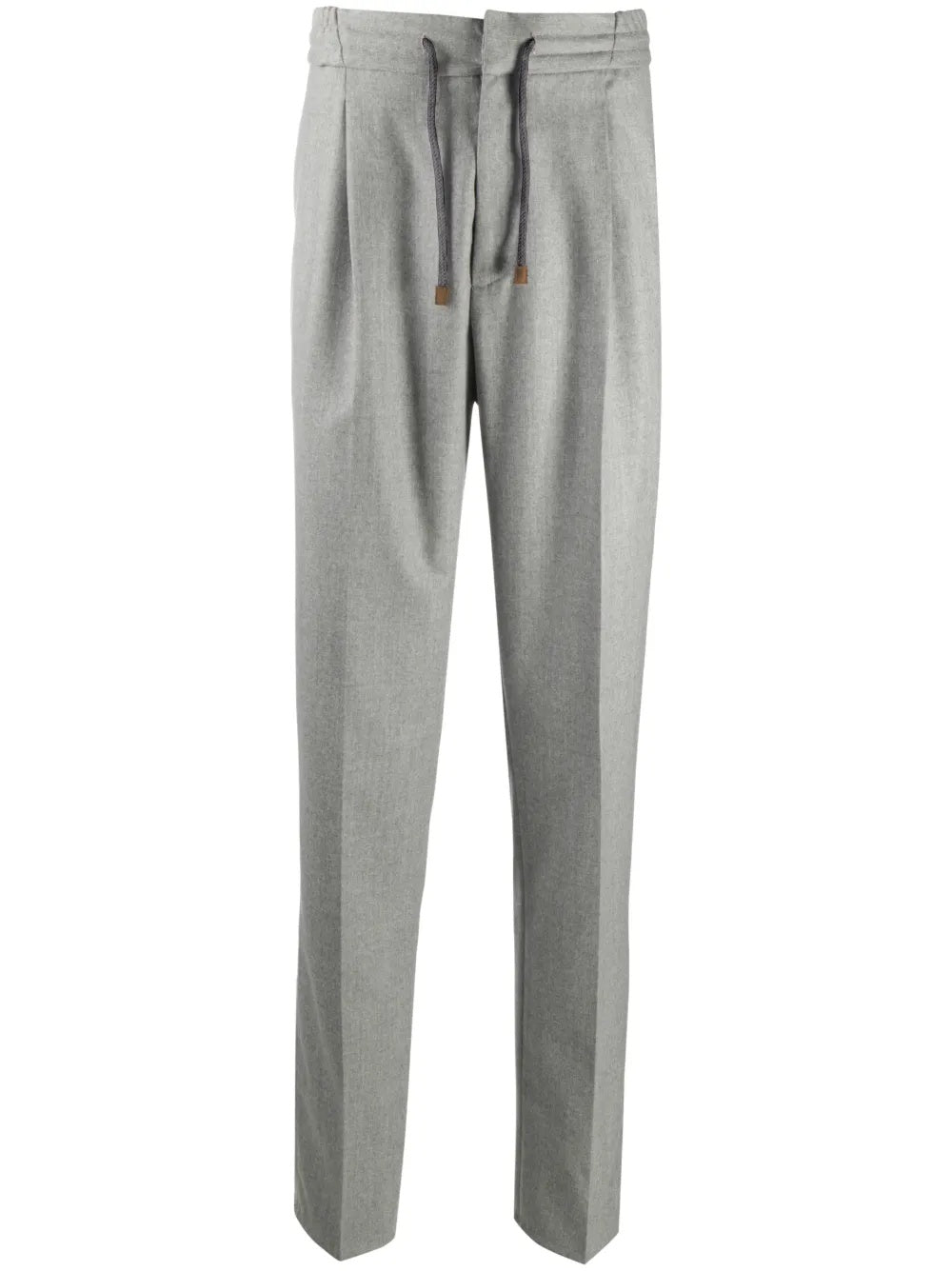 BRUNELLO CUCINELLI MEN'S GRAY PLEATED DRAWSTRING TROUSERS